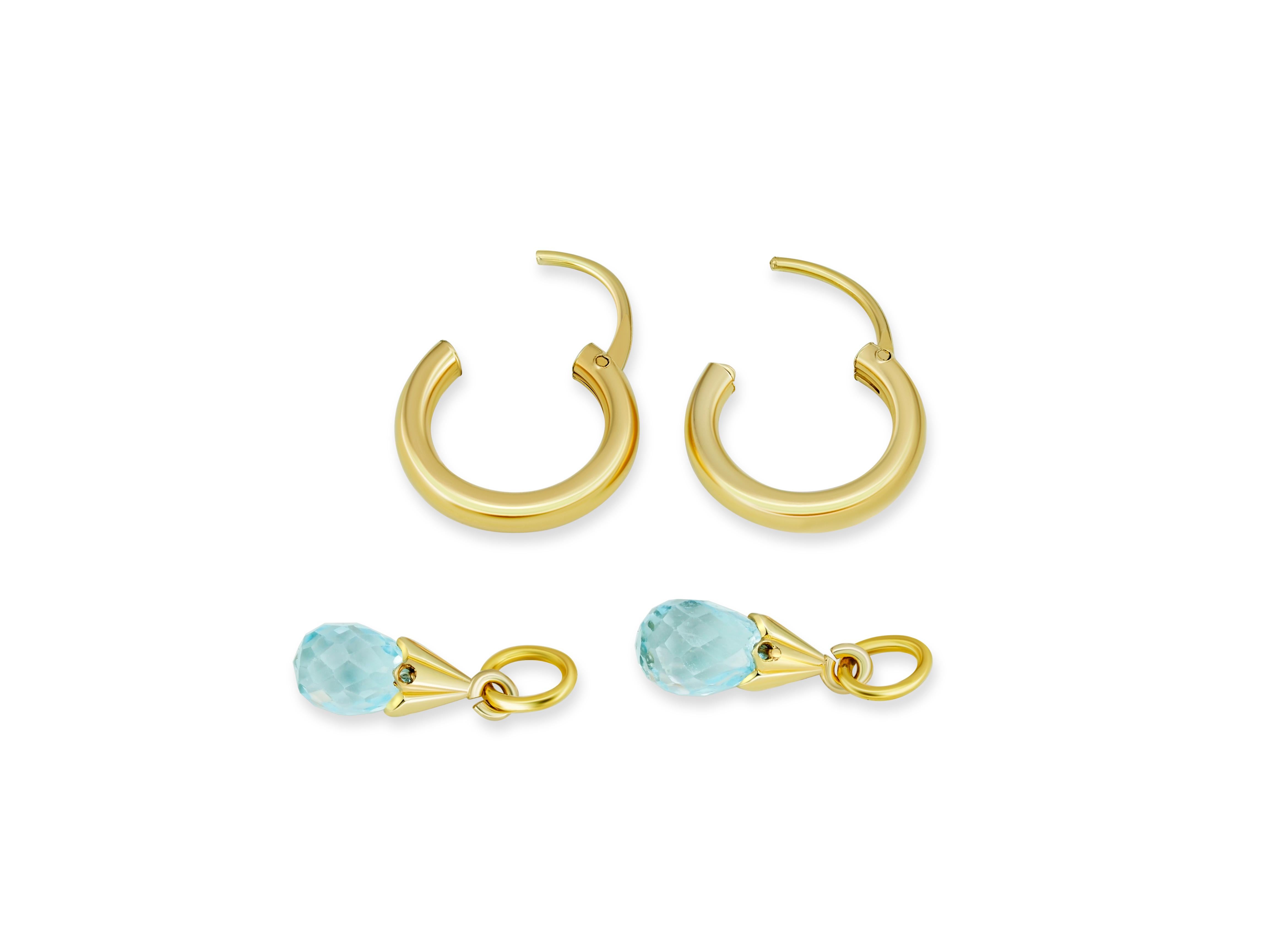 Briolette Cut Hoop Earrings and Topazs Briolette Charms in 14k Gold For Sale