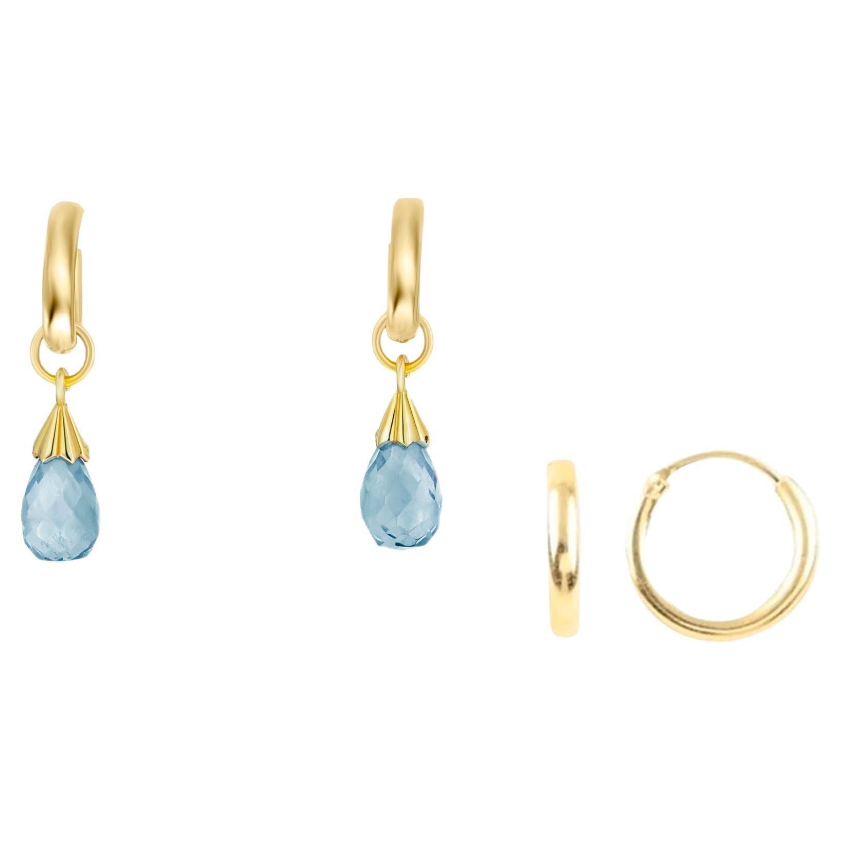 Hoop Earrings and Topazs Briolette Charms in 14k Gold For Sale