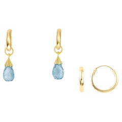 Hoop Earrings and Topazs Briolette Charms in 14k Gold