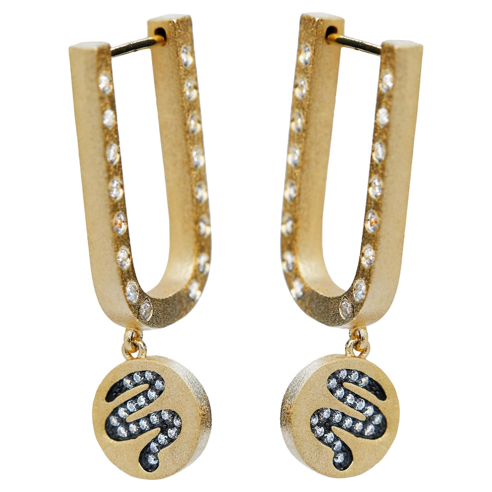  Hoop Earrings by AMMANII with Heliographic Charm in Vermeil Gold