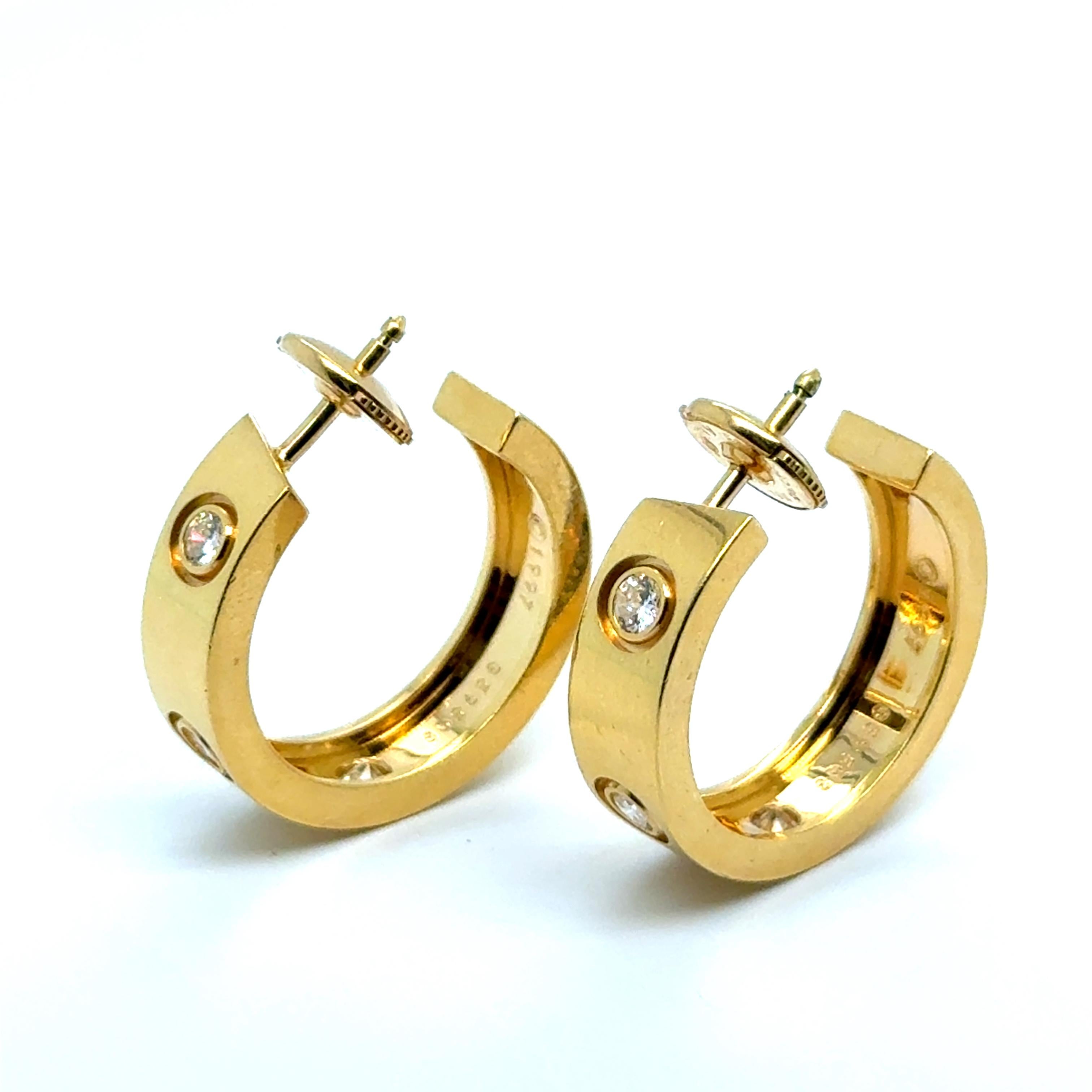 Hoop Earrings by Cartier Love Collection with Diamond 18K Yellow Gold en venta 4