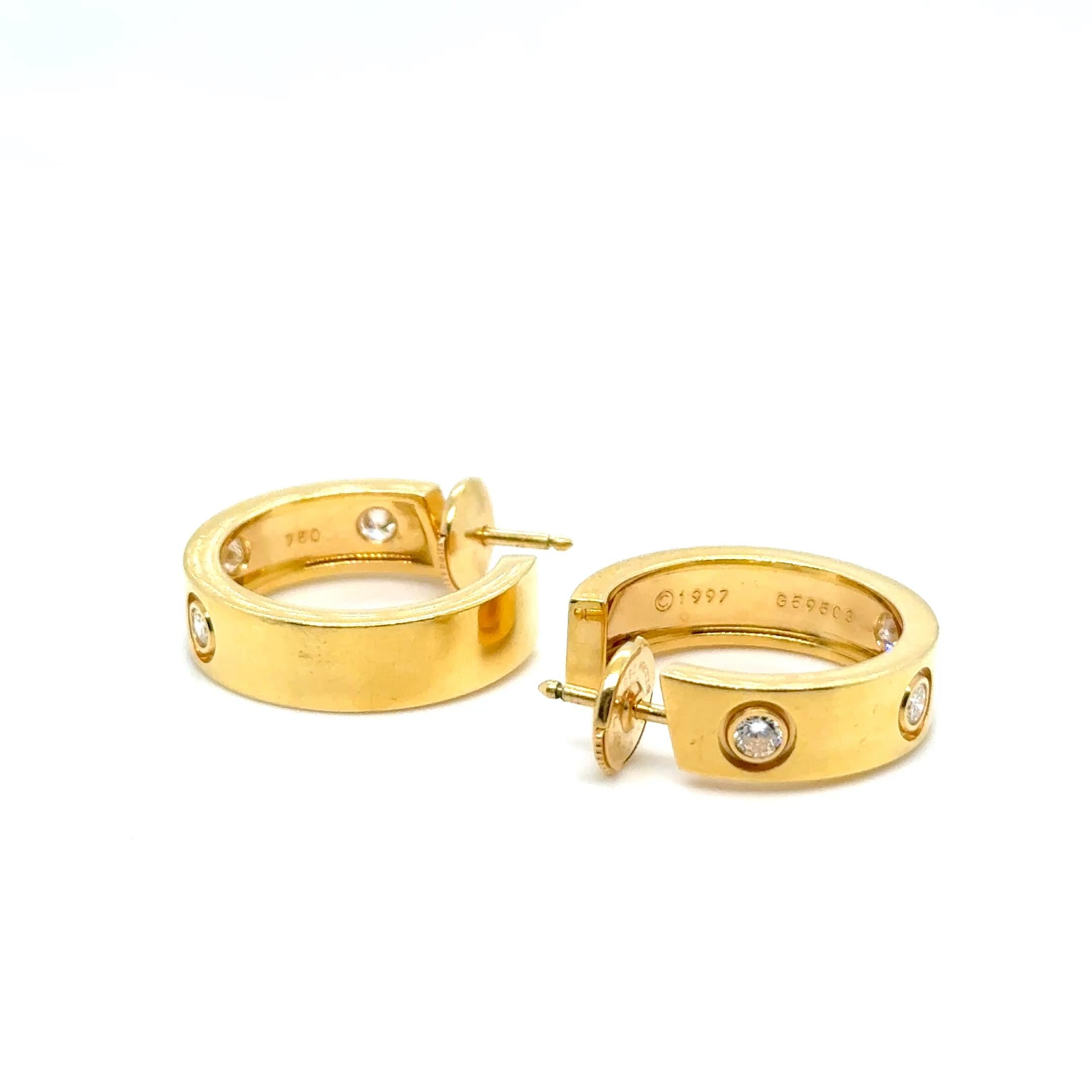 Hoop Earrings by Cartier Love Collection with Diamond 18K Yellow Gold en venta 7