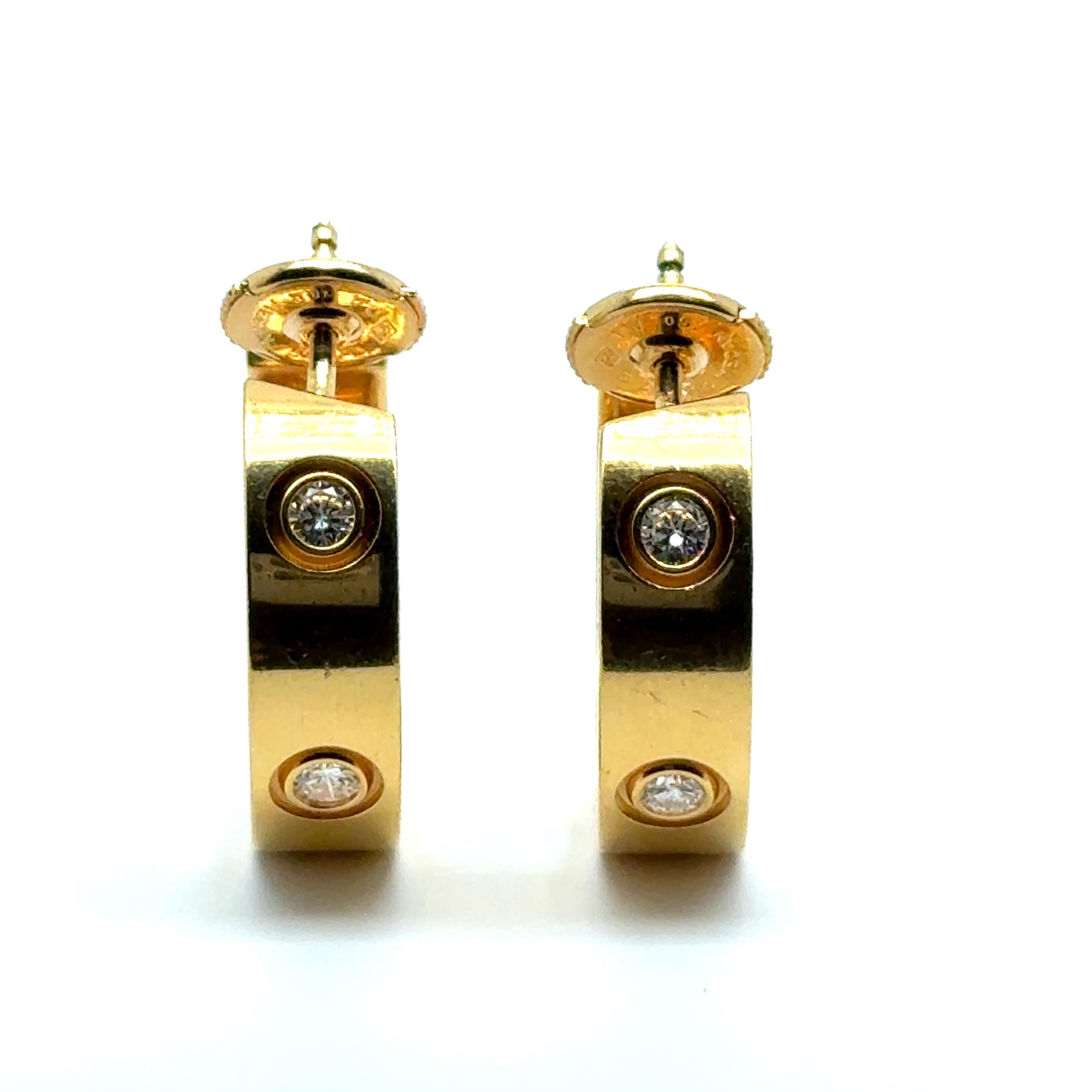 Hoop Earrings by Cartier Love Collection with Diamond 18K Yellow Gold Moderno en venta