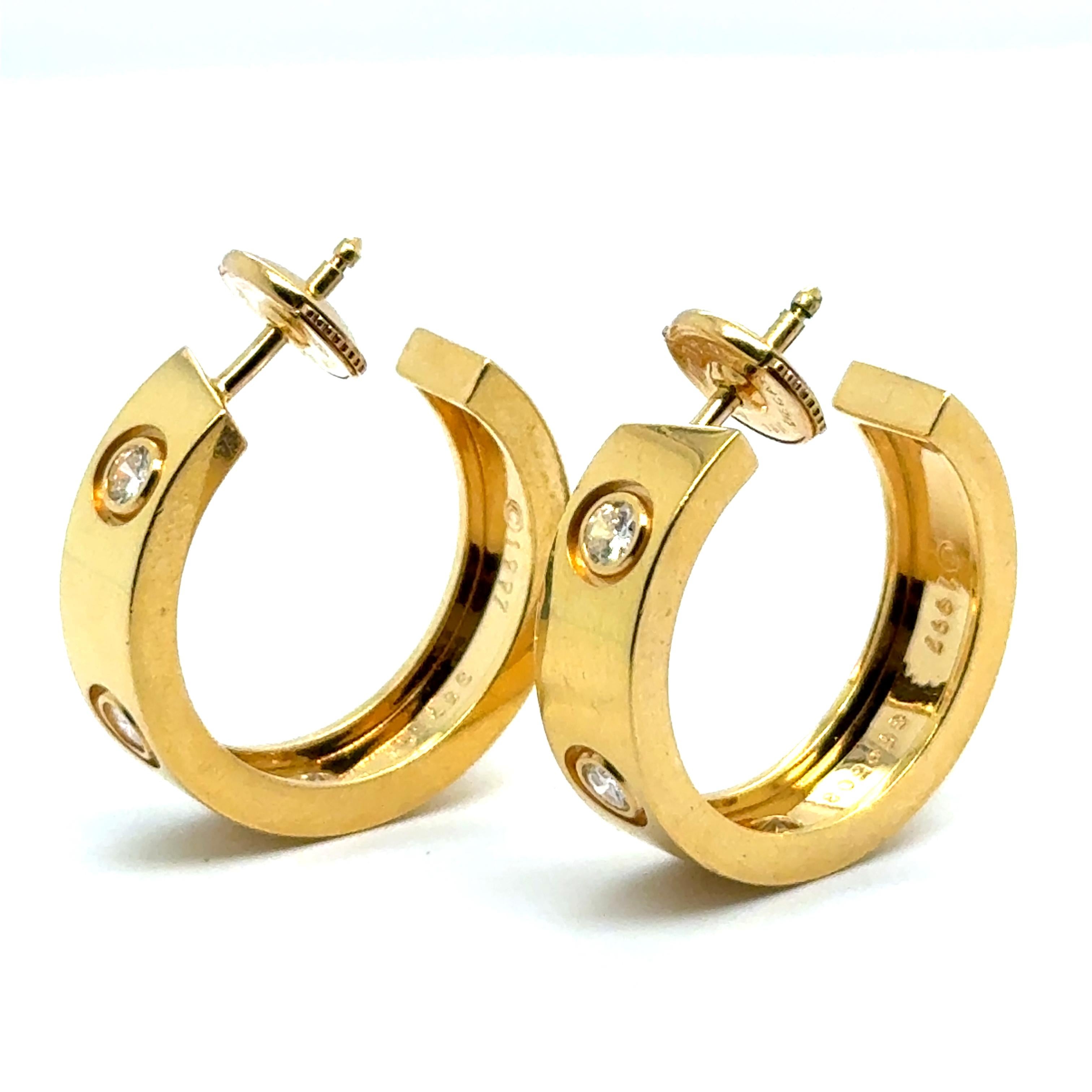 Hoop Earrings by Cartier Love Collection with Diamond 18K Yellow Gold en Excelente estado para la venta en Lucerne, CH