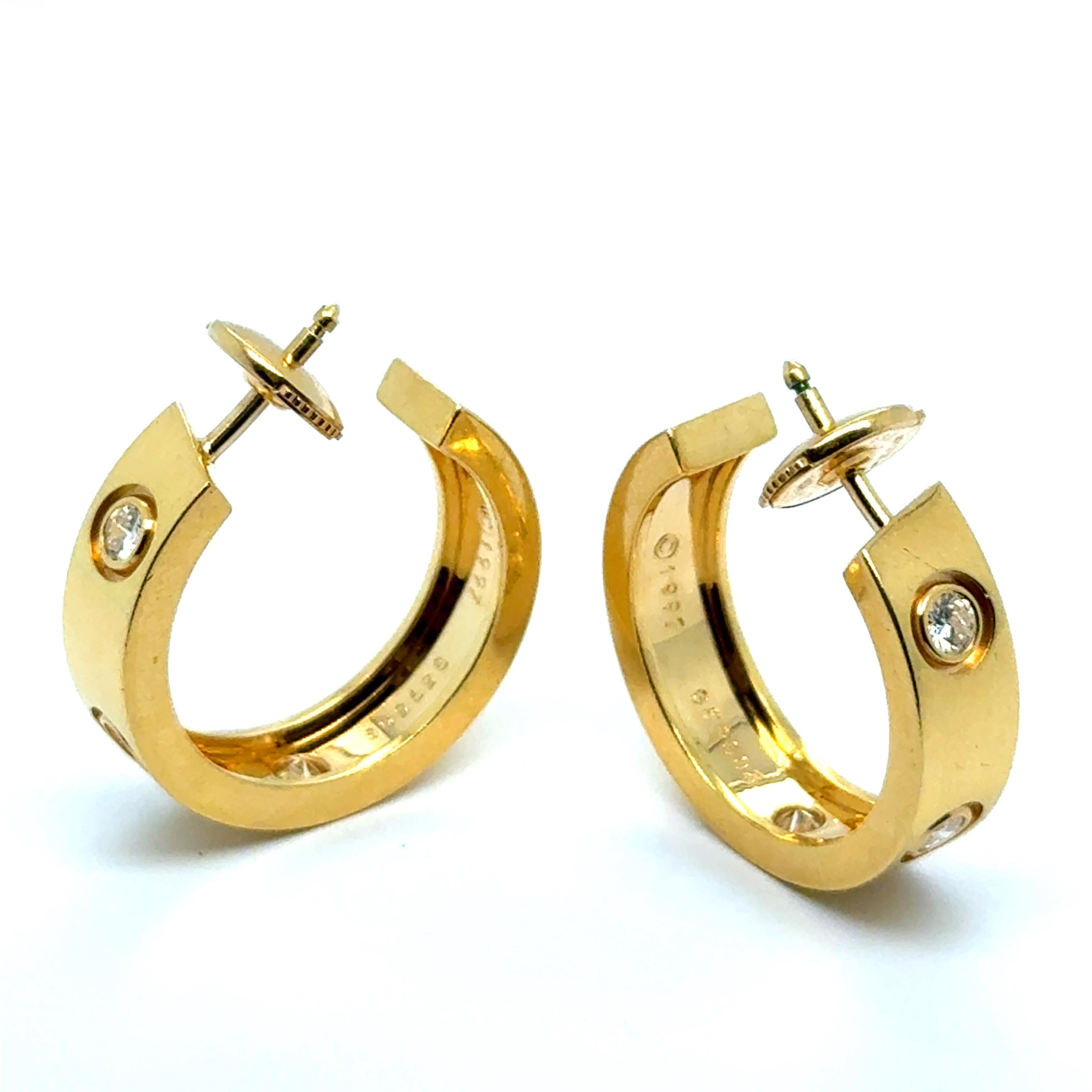 Hoop Earrings by Cartier Love Collection with Diamond 18K Yellow Gold en venta 1