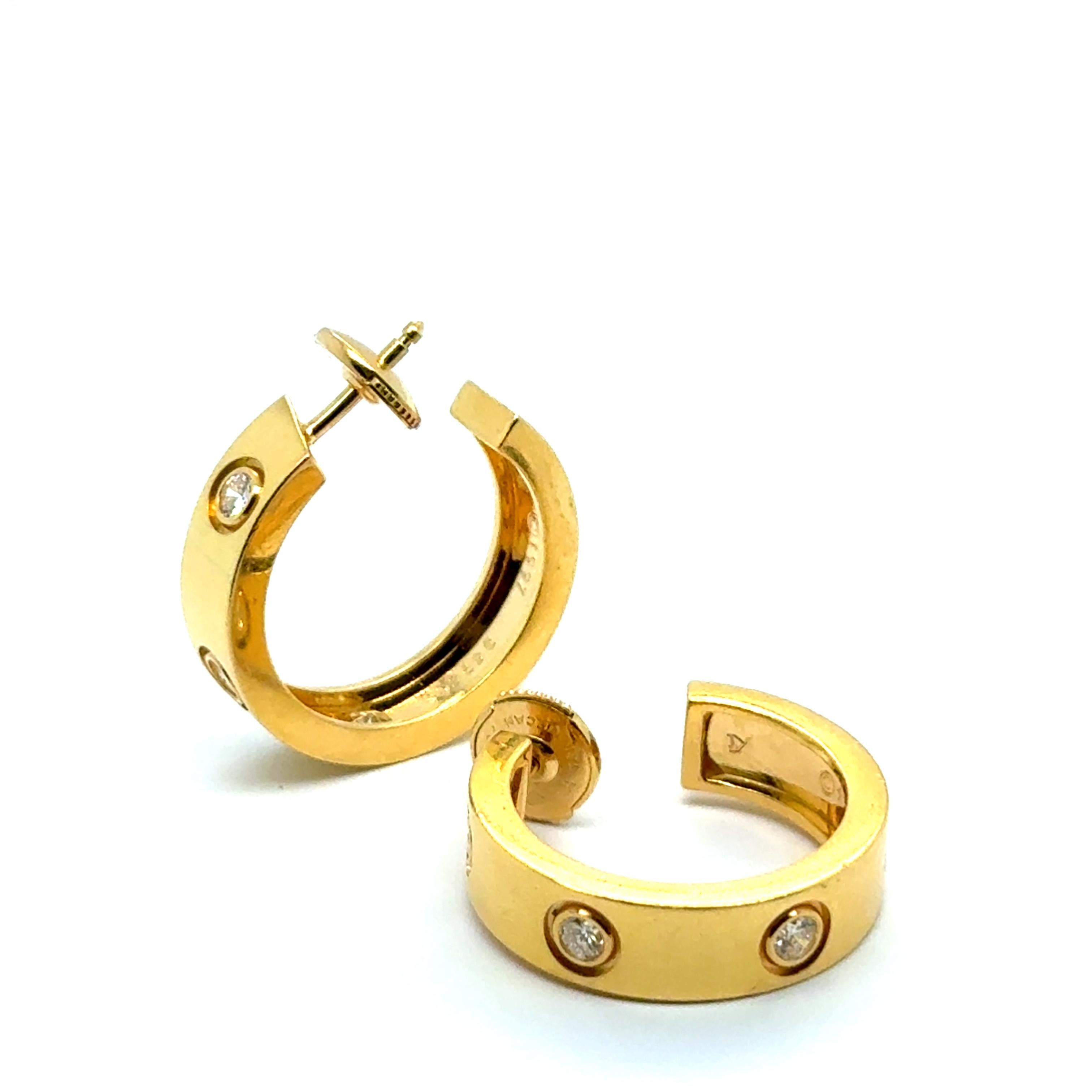 Hoop Earrings by Cartier Love Collection with Diamond 18K Yellow Gold en venta 2