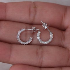 Hoop Earrings For Women 14k Solid Gold Natural Pave Diamond Anniversary Gift.