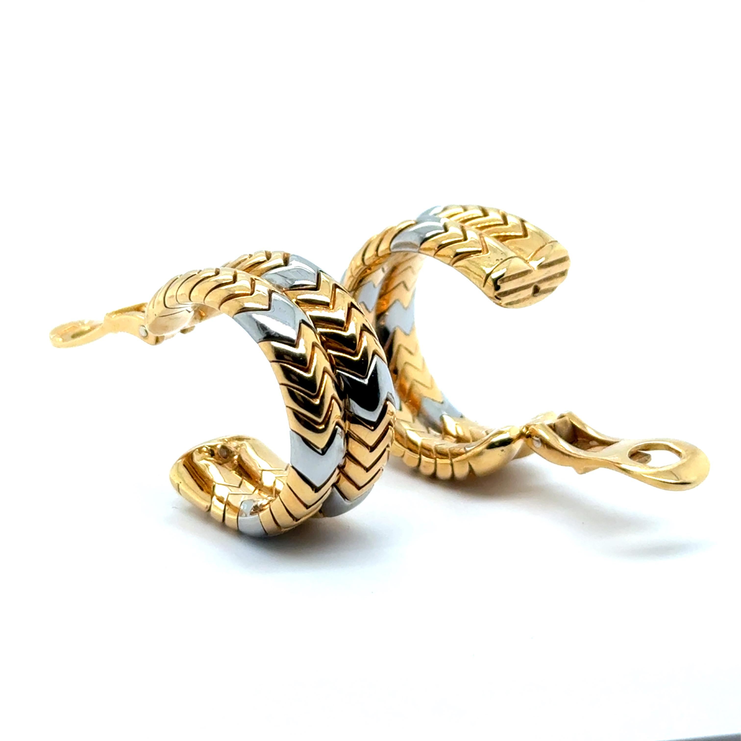 Hoop Earrings from Spiga Collection in 18 Karat Yellow and White Gold by Bvlgari For Sale 6
