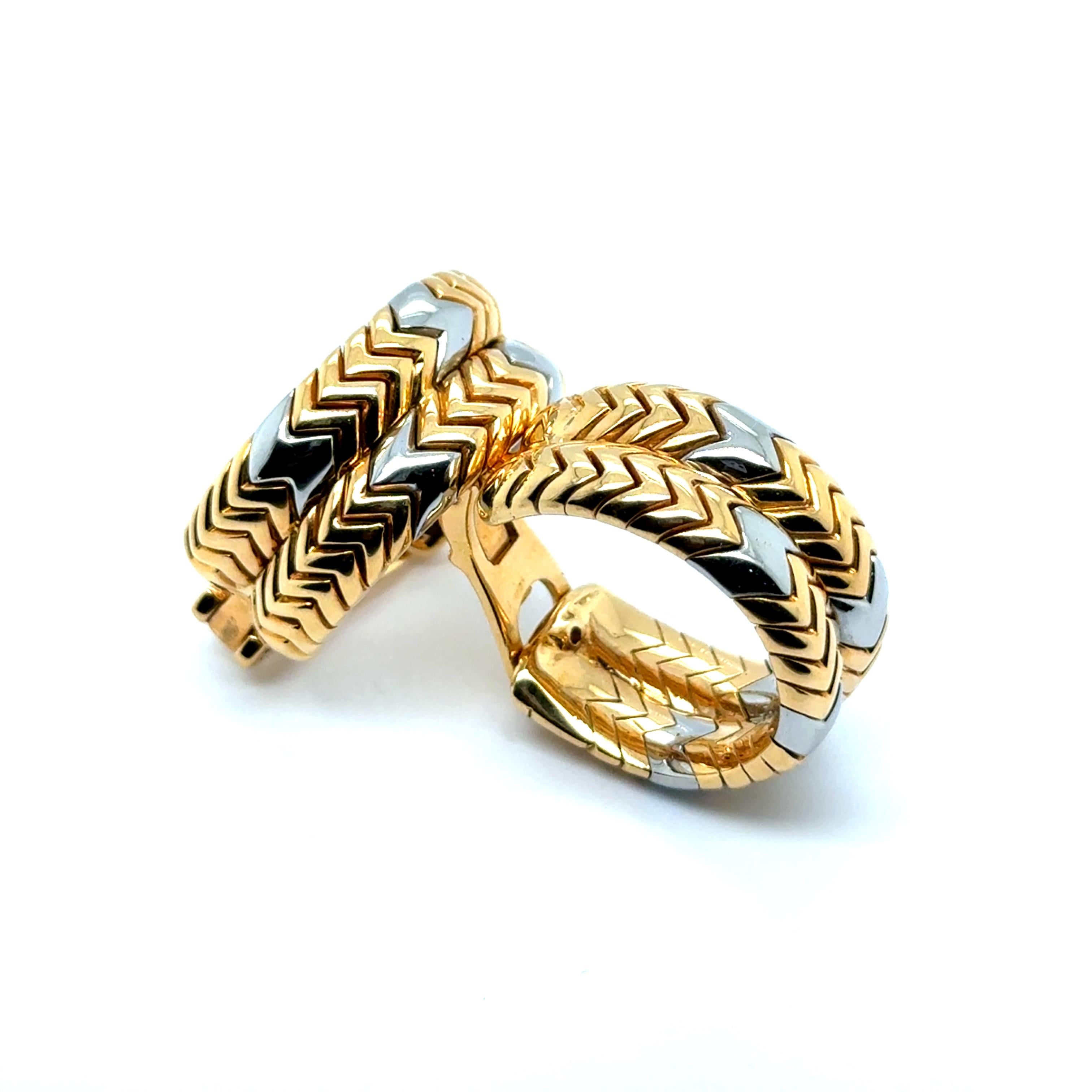 Hoop Earrings from Spiga Collection in 18 Karat Yellow and White Gold by Bvlgari For Sale 7