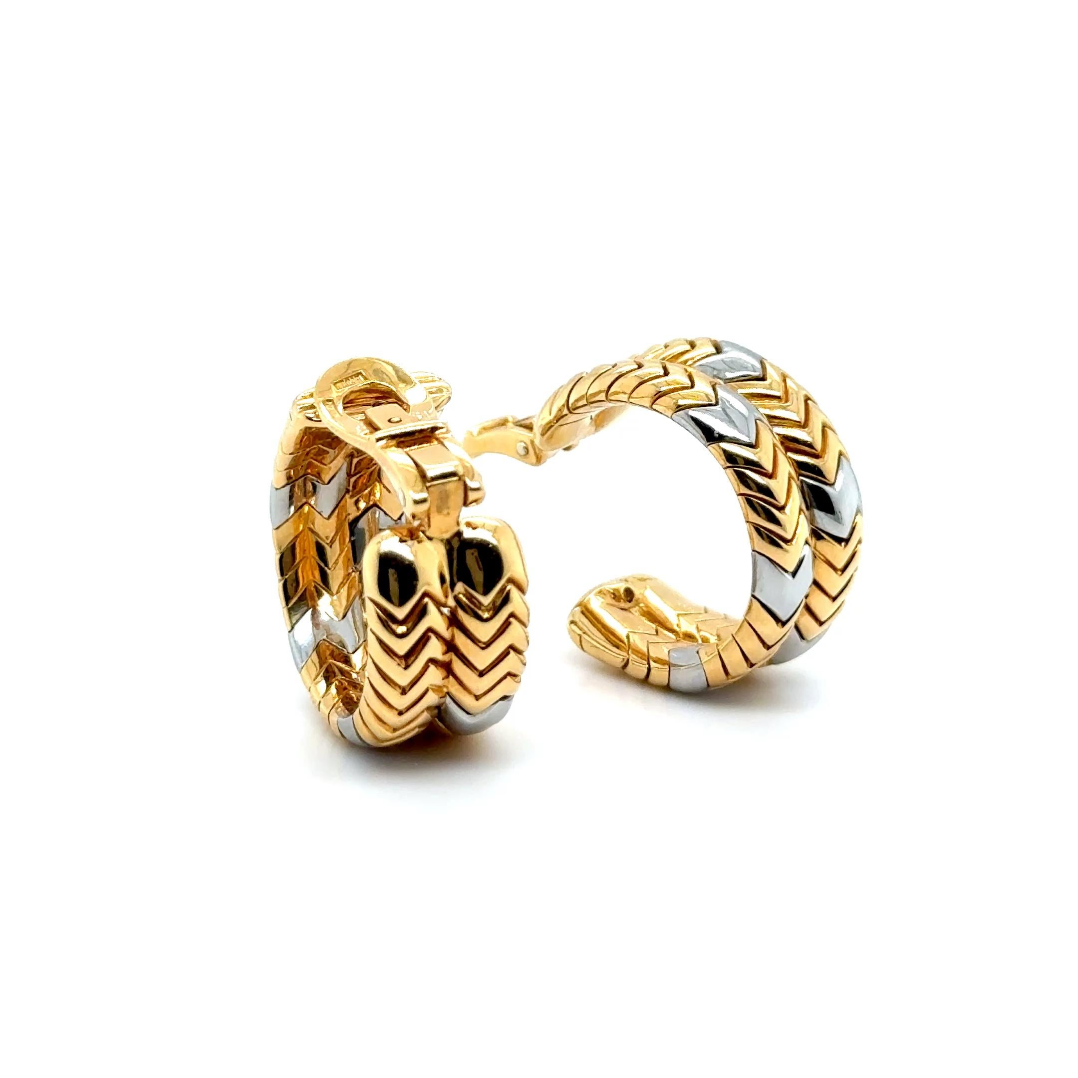 Hoop Earrings from Spiga Collection in 18 Karat Yellow and White Gold by Bvlgari For Sale 8