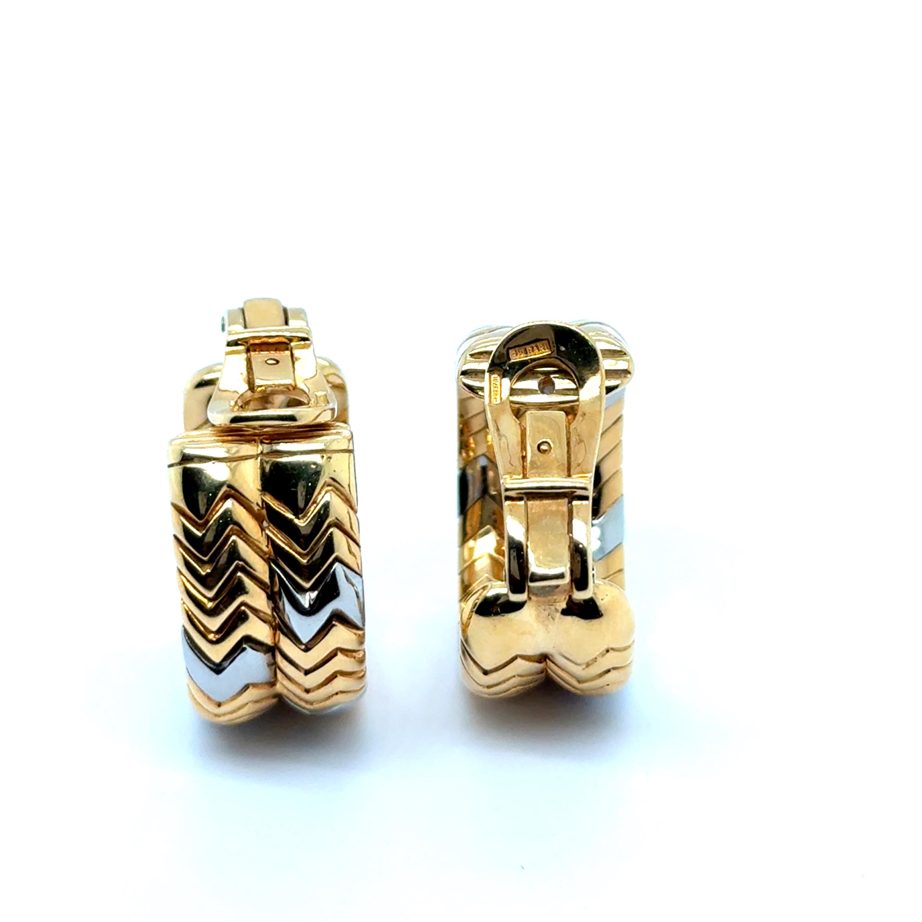 Women's or Men's Hoop Earrings from Spiga Collection in 18 Karat Yellow and White Gold by Bvlgari For Sale