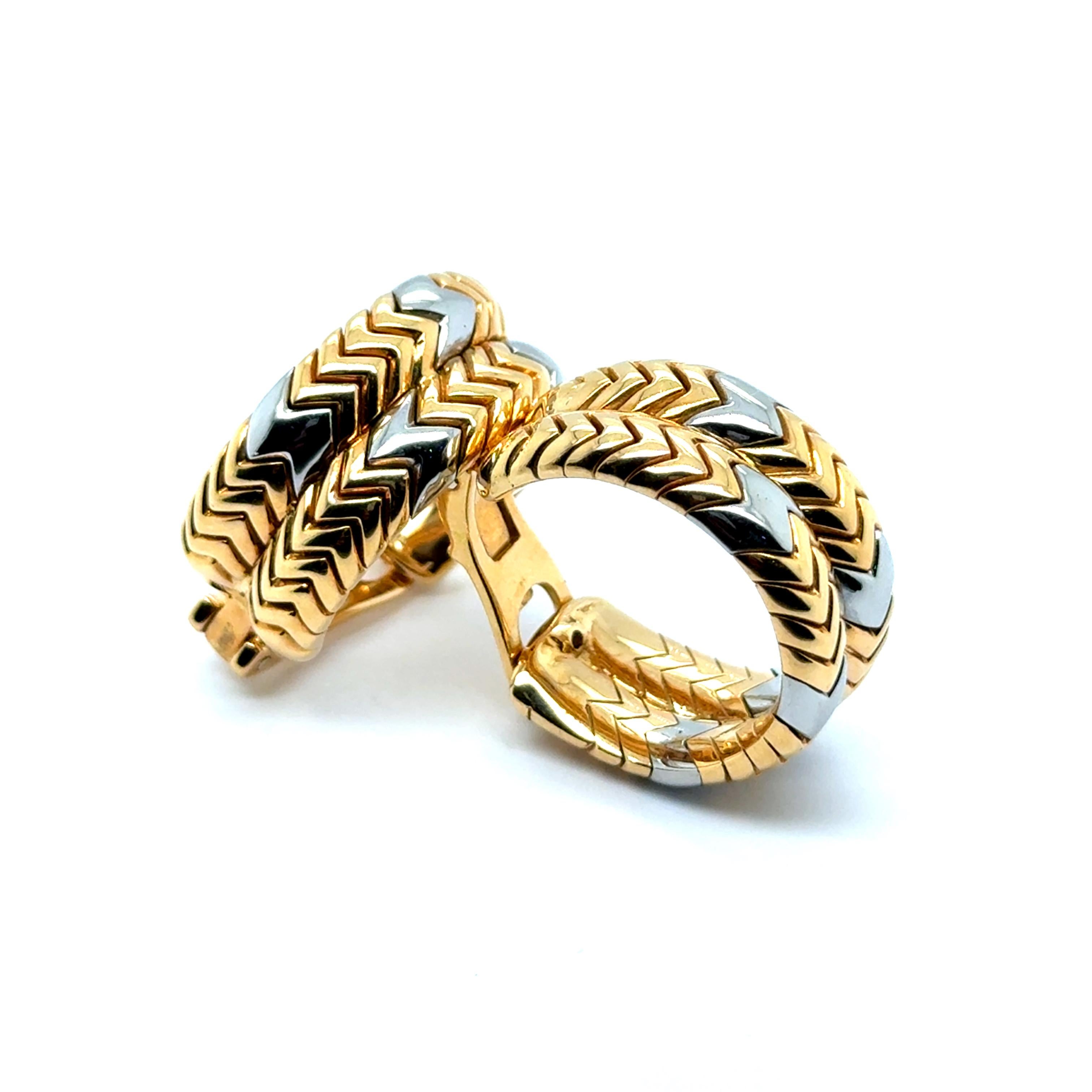 Hoop Earrings from Spiga Collection in 18 Karat Yellow and White Gold by Bvlgari For Sale 1