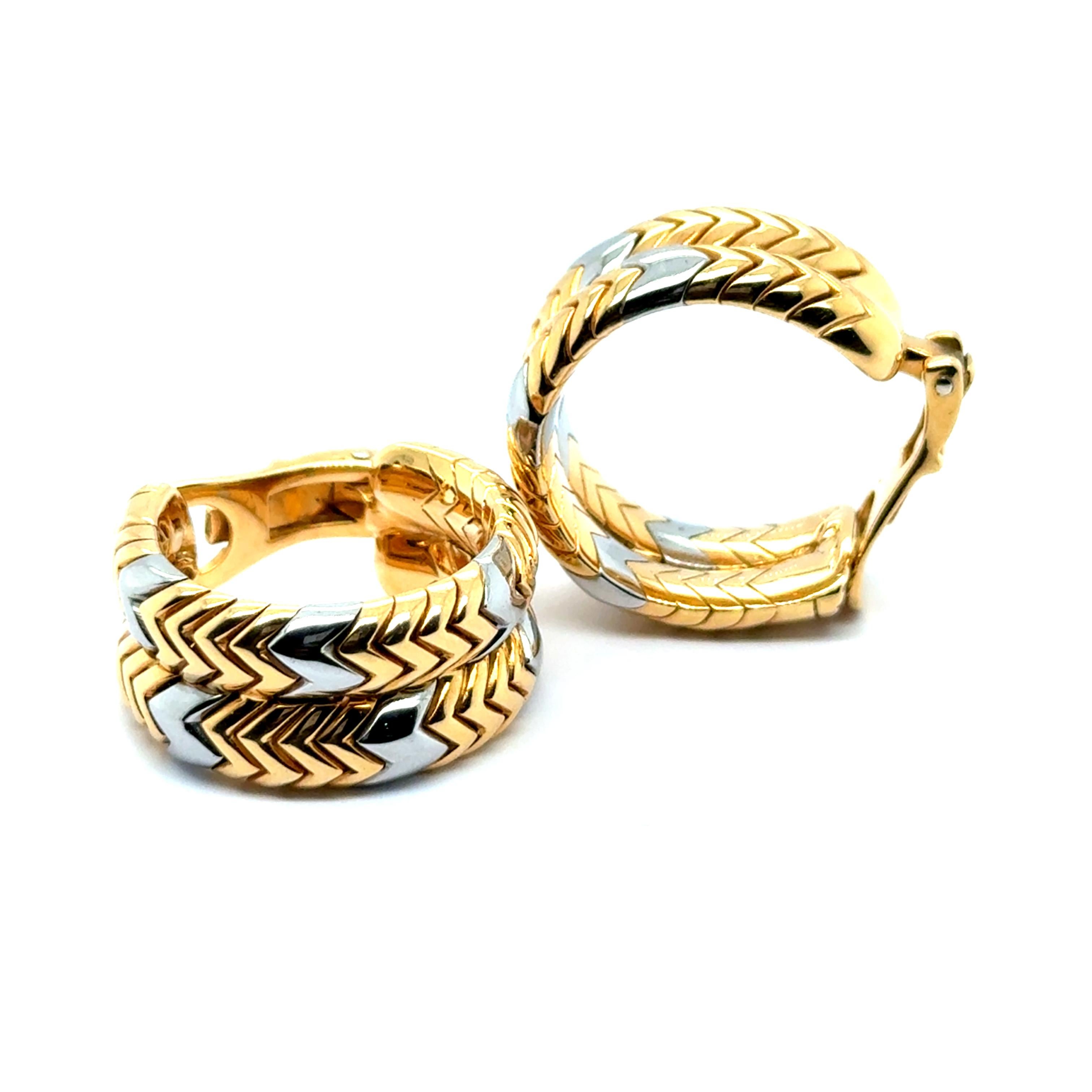 Hoop Earrings from Spiga Collection in 18 Karat Yellow and White Gold by Bvlgari For Sale 2
