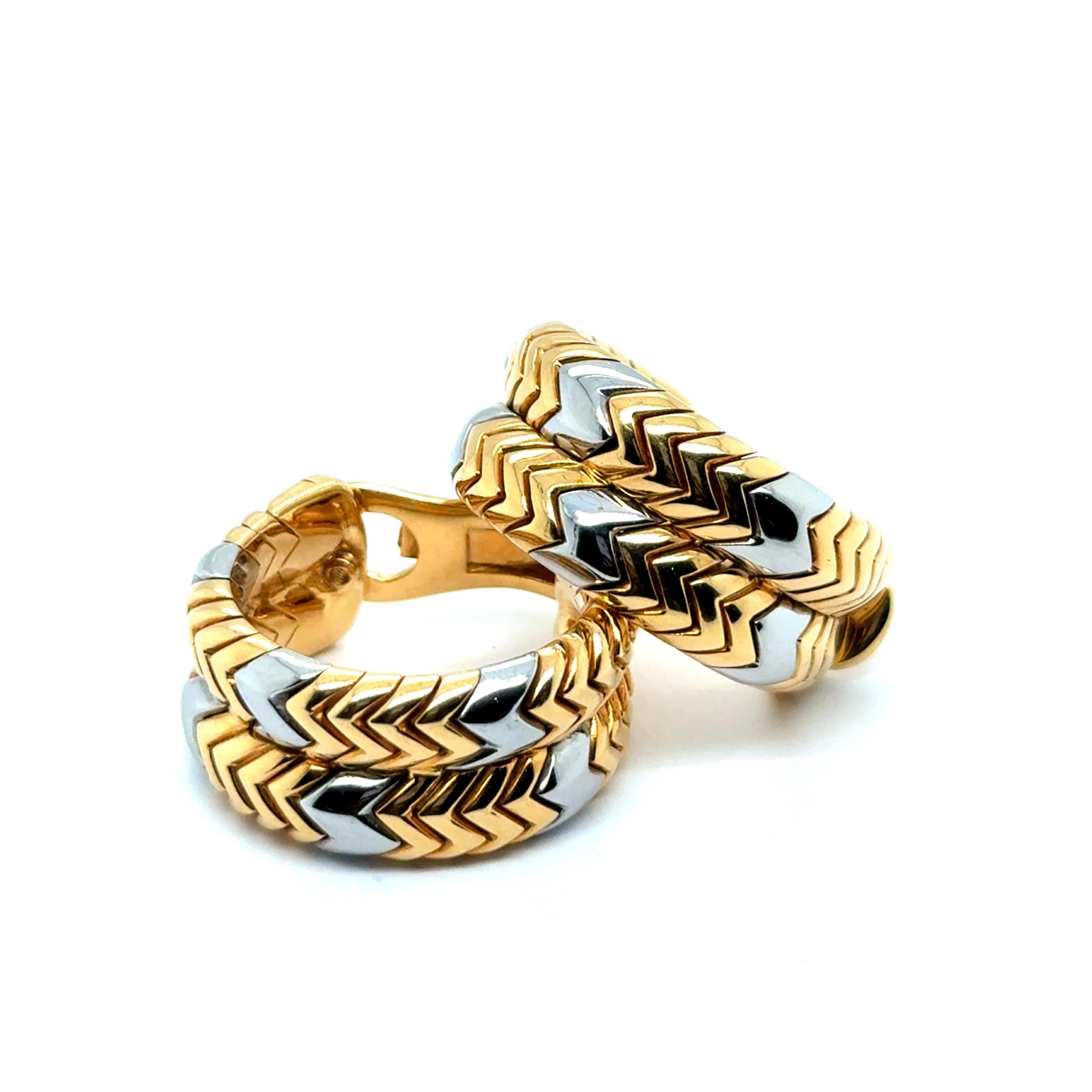 Hoop Earrings from Spiga Collection in 18 Karat Yellow and White Gold by Bvlgari For Sale 4