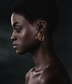 Hoop Earrings Gold Vermeil With Black Spinel