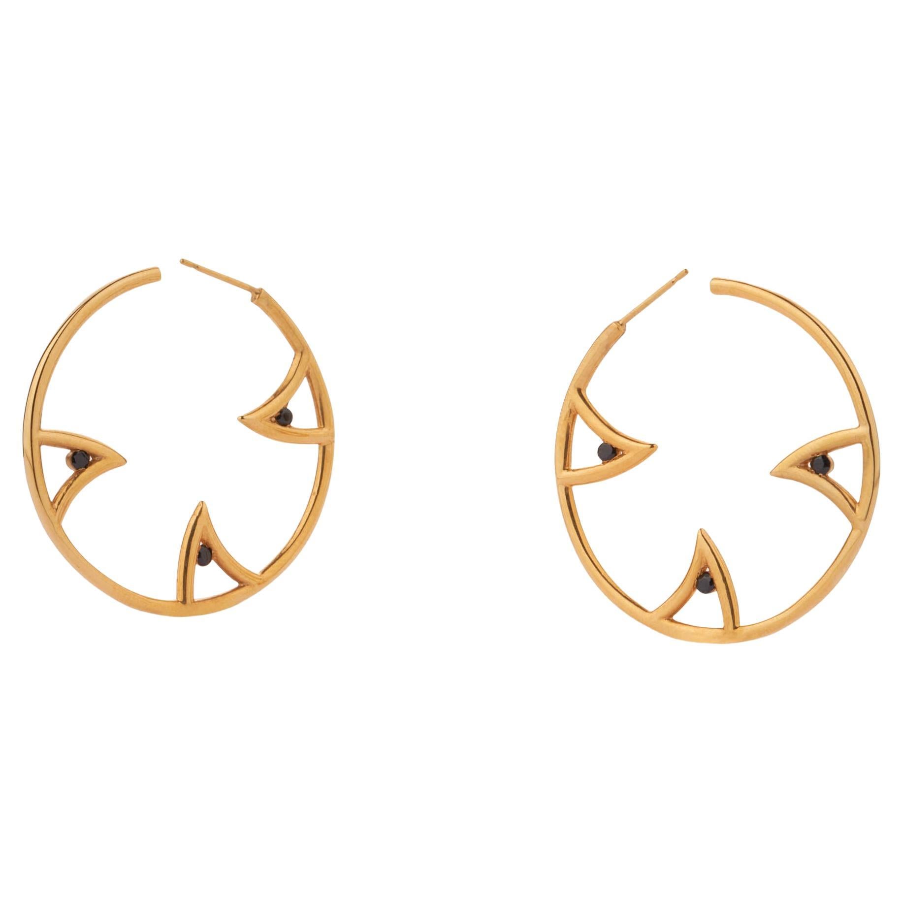 Hoop Earrings Gold Vermeil With Black Spinel For Sale