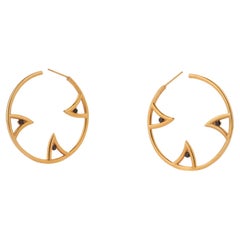 Hoop Earrings Gold Vermeil With Black Spinel