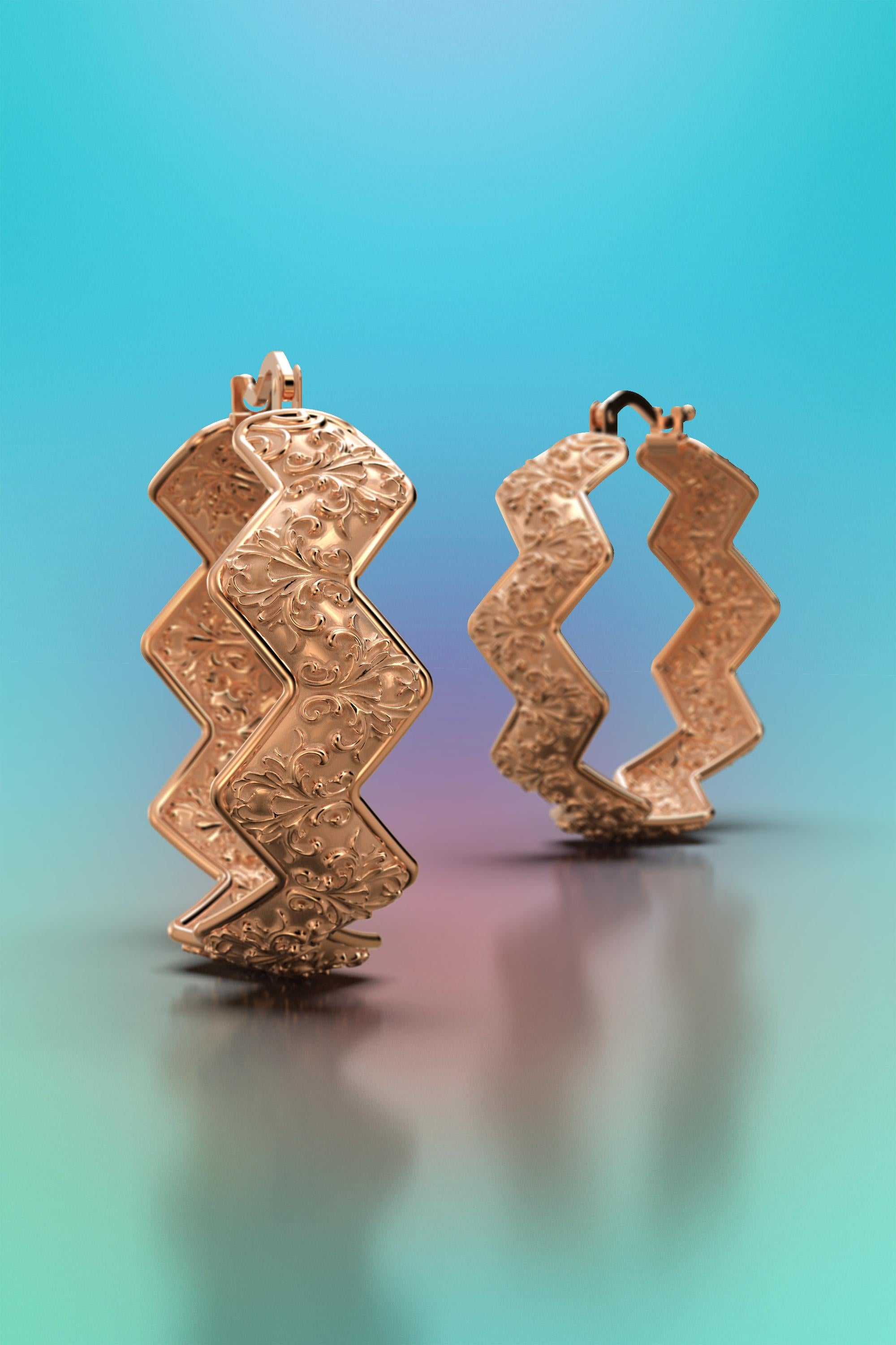 Women's Hoop Earrings in 14k Gold Made in Italy by Oltremare Gioielli, Baroque Earrings For Sale