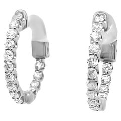 Hoop Earrings in 14K White Gold with Round Diamonds 0.83 Carats Total