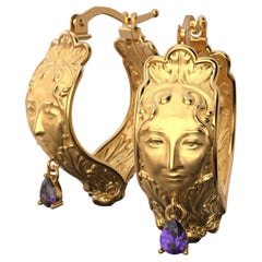 Hoop Earrings in 14k with Amethysts Made in Italy by Oltremare Gioielli