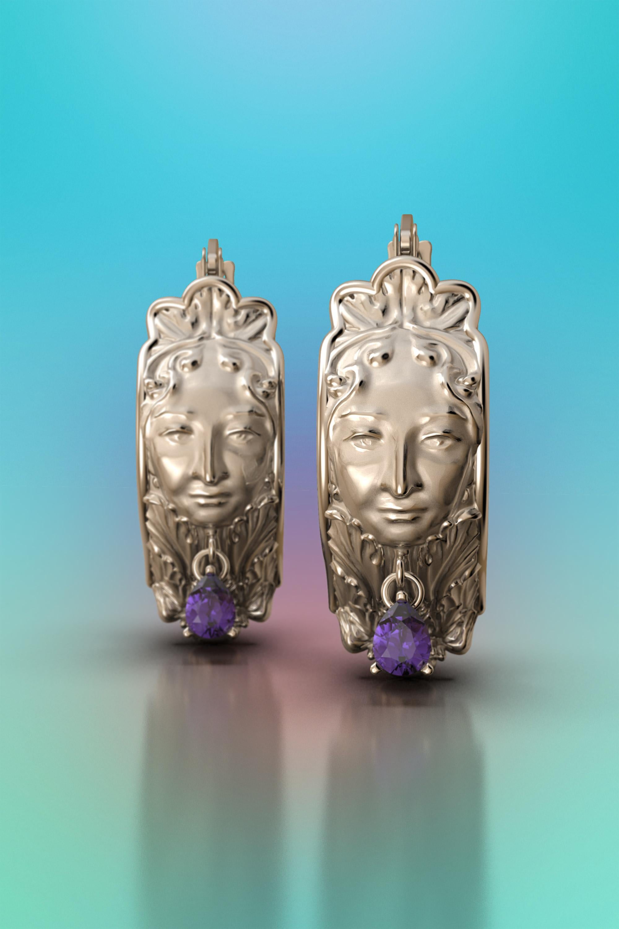 Contemporary Hoop Earrings in 14k with Amethysts Made in Italy by Oltremare Gioielli For Sale