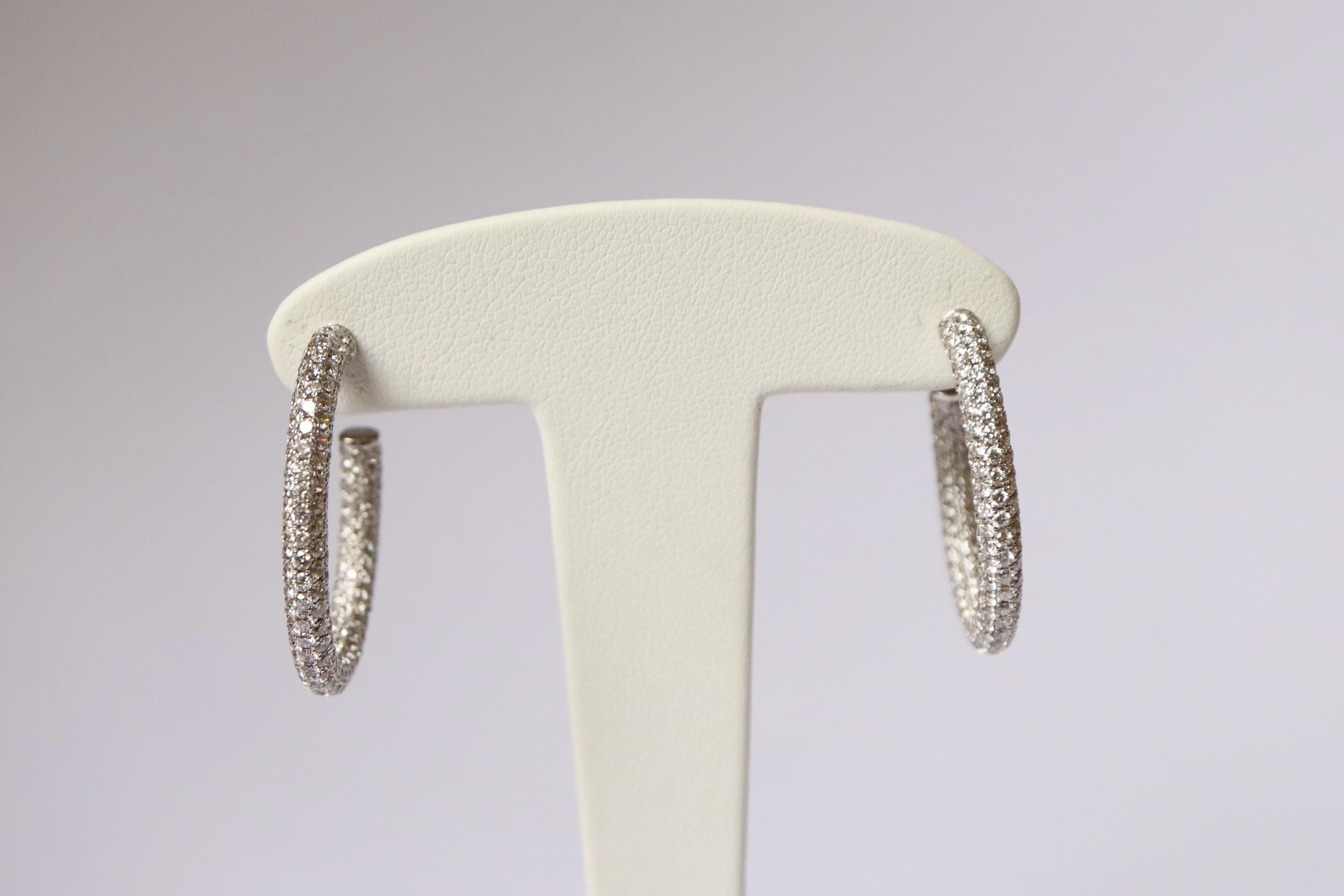 Hoop Earrings in 18 Carat White Gold Setting 5.32 Carats of Diamonds For Sale 6