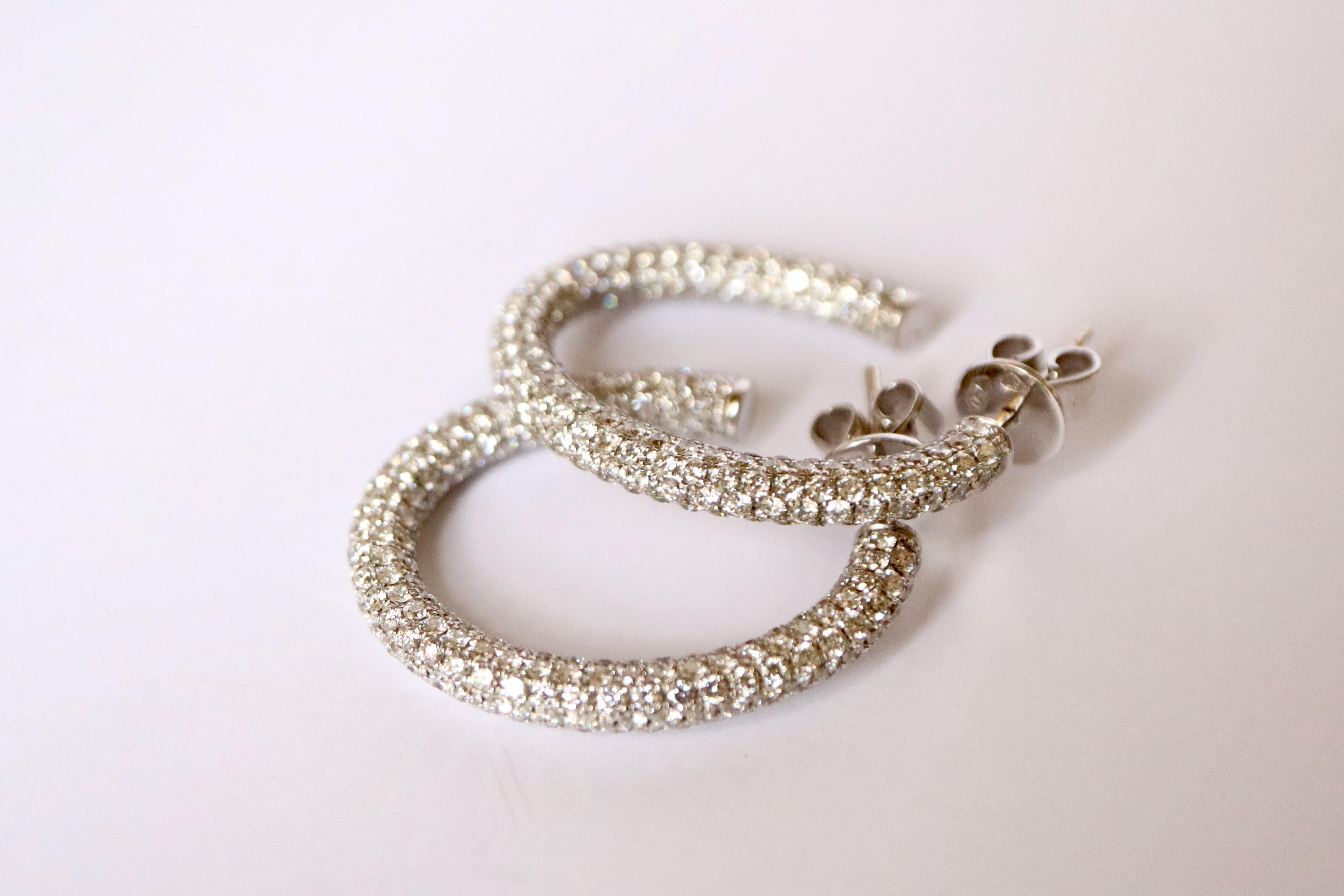 Women's Hoop Earrings in 18 Carat White Gold Setting 5.32 Carats of Diamonds For Sale