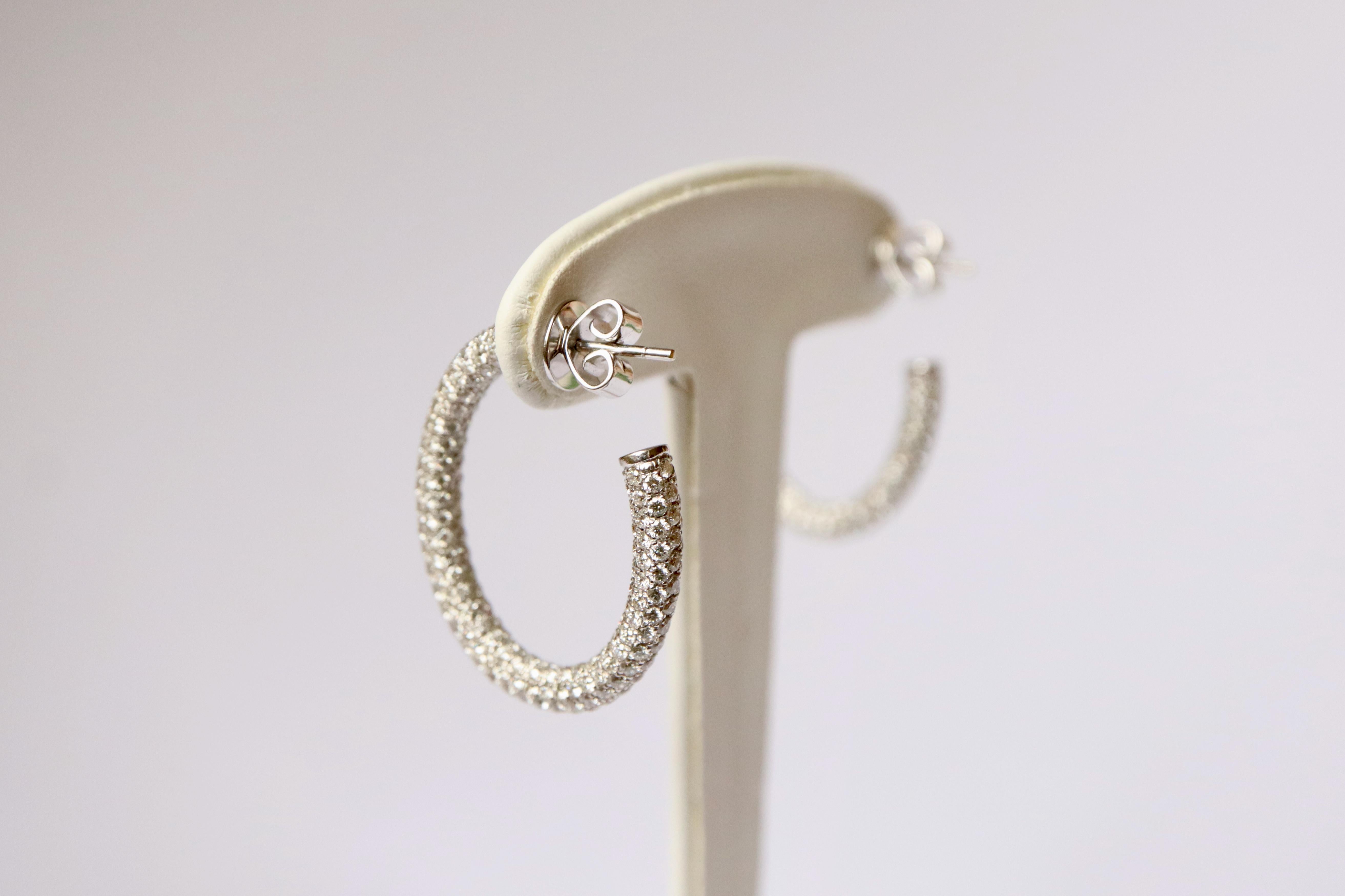 Hoop Earrings in 18 Carat White Gold Setting 5.32 Carats of Diamonds For Sale 2