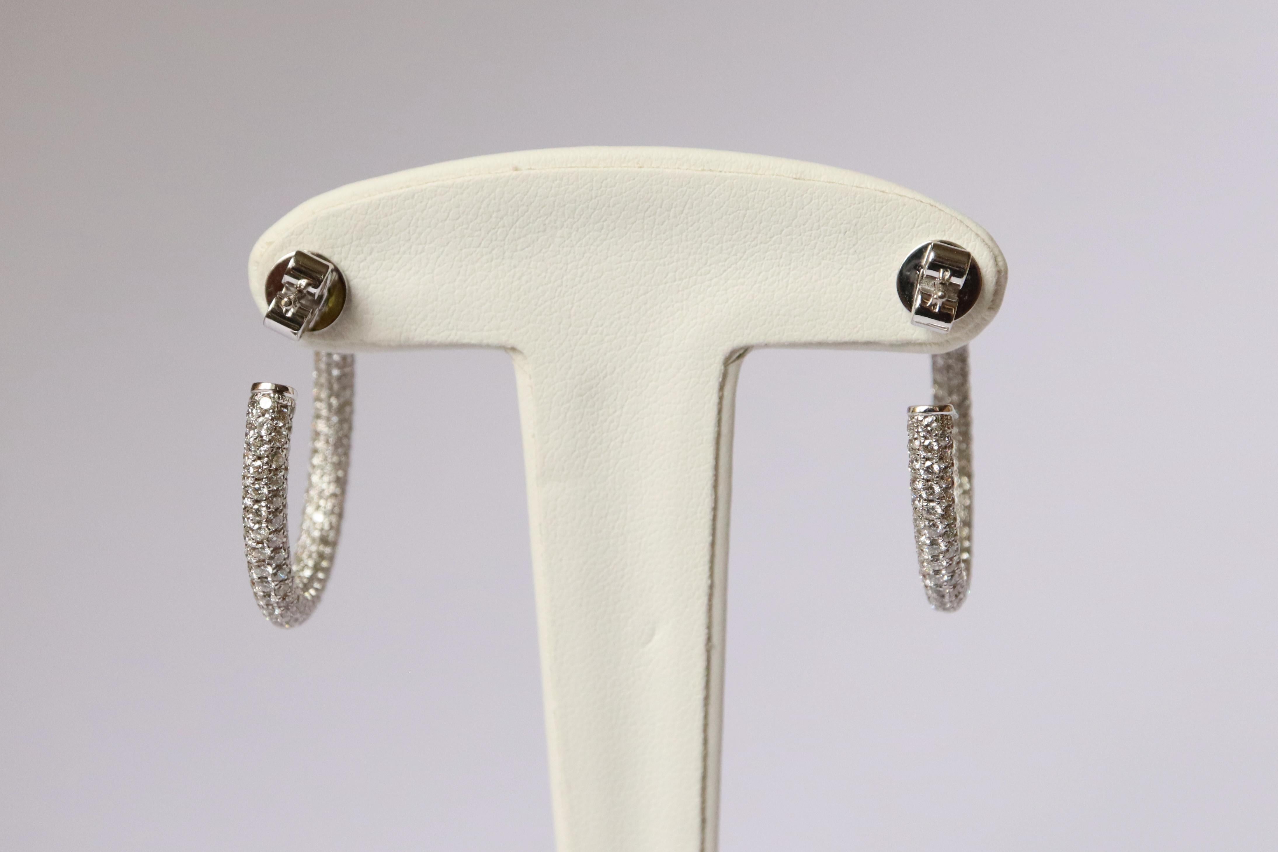 Hoop Earrings in 18 Carat White Gold Setting 5.32 Carats of Diamonds For Sale 3