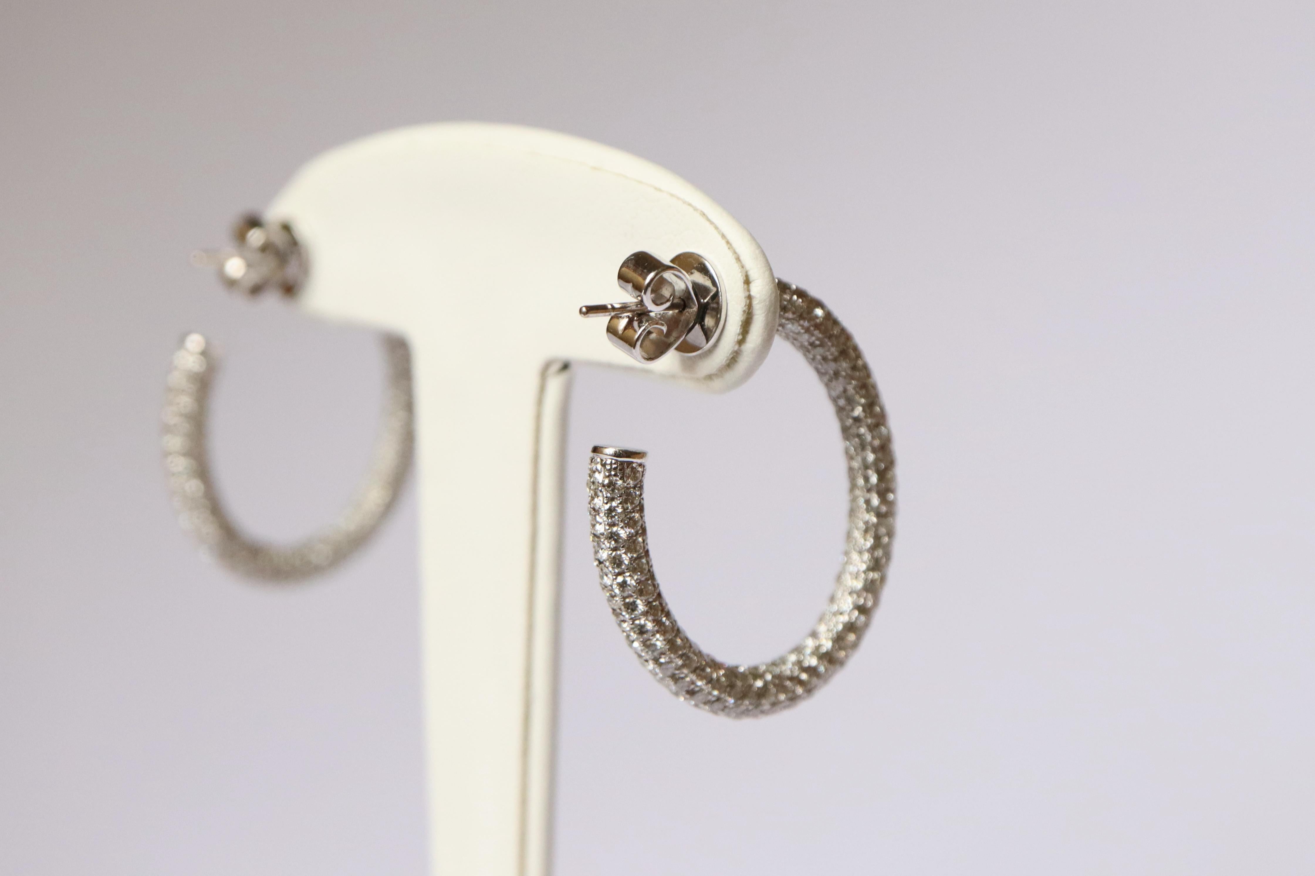 Hoop Earrings in 18 Carat White Gold Setting 5.32 Carats of Diamonds For Sale 4