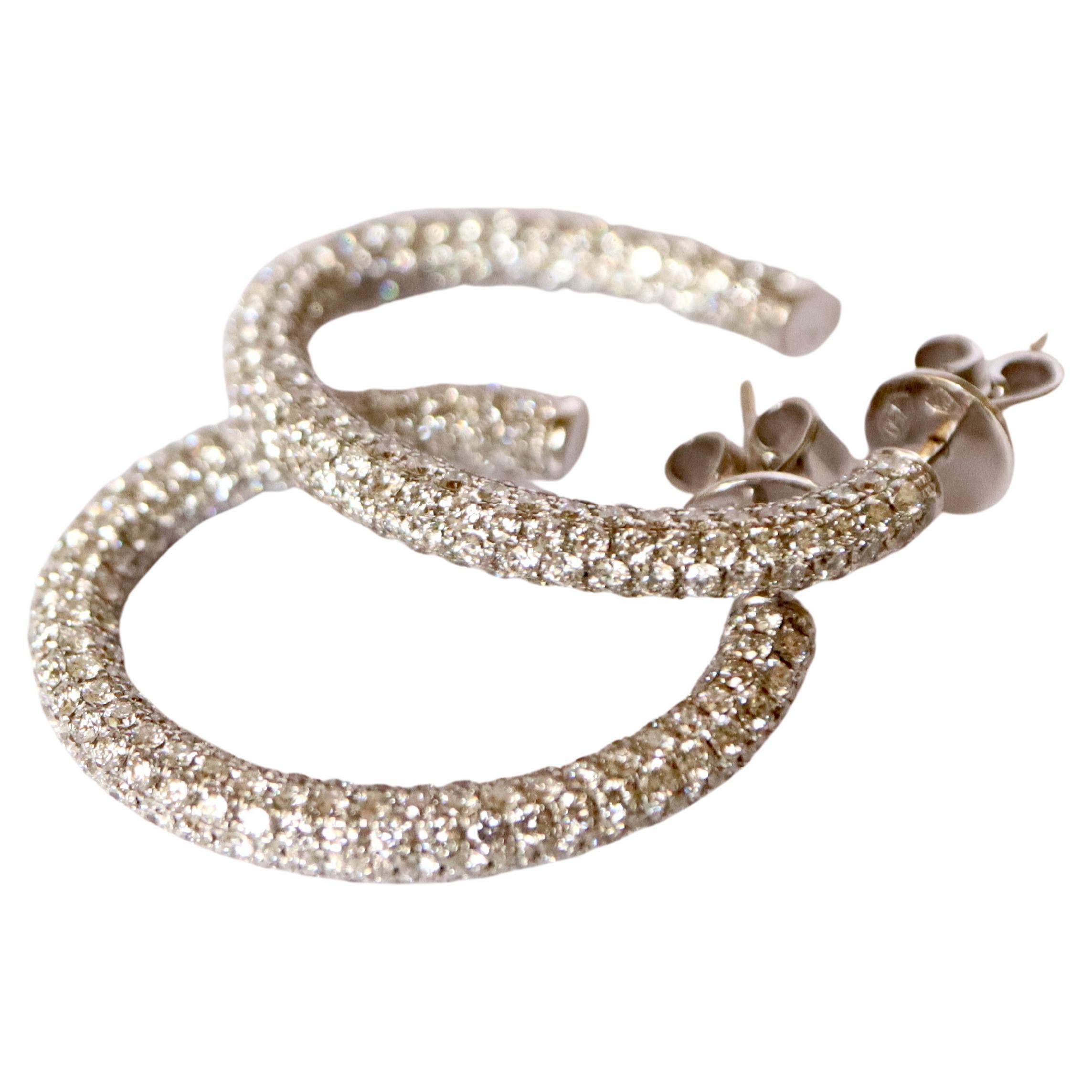 Hoop Earrings in 18 Carat White Gold Setting 5.32 Carats of Diamonds For Sale