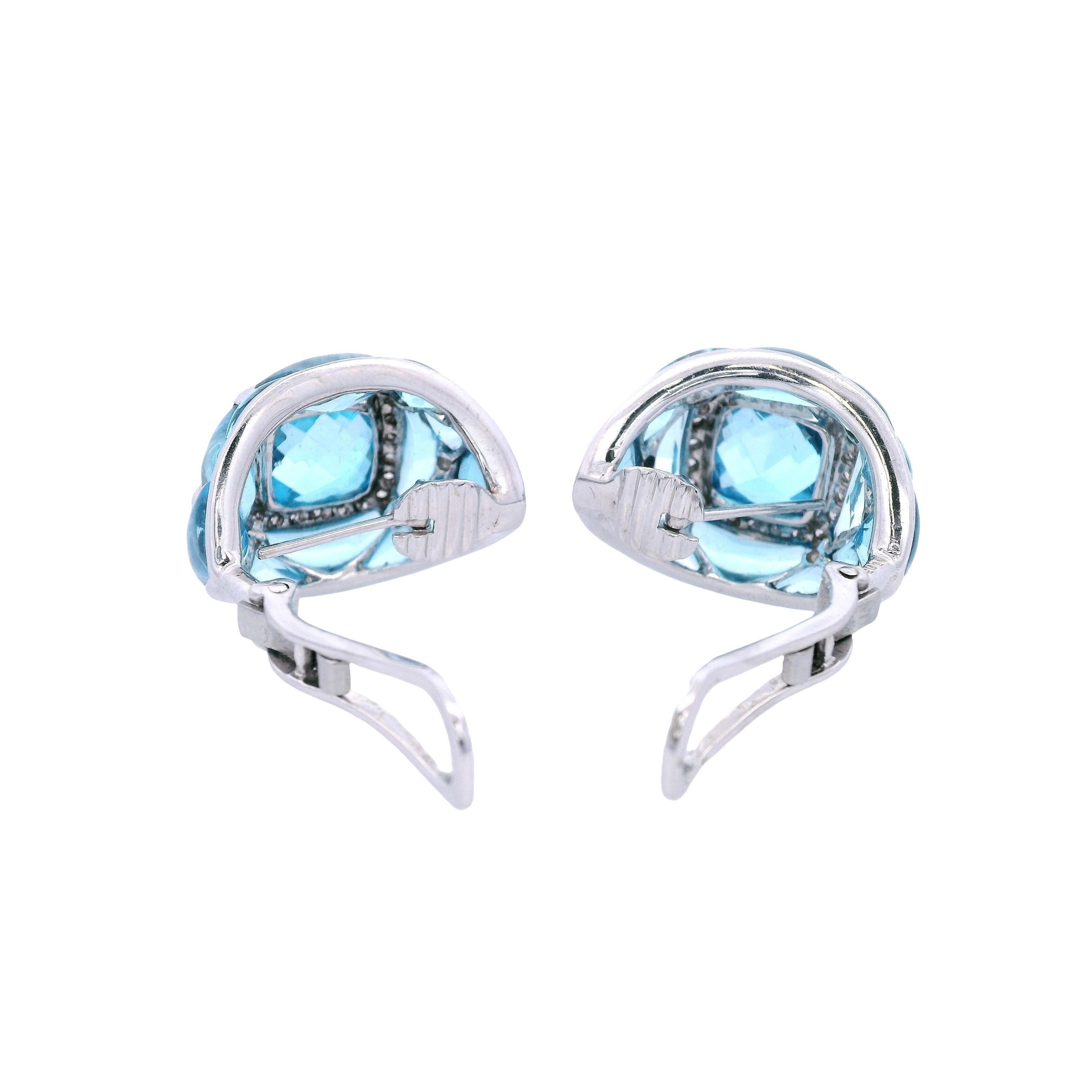 Orecchini a cerchio in oro bianco 18kt con topazio blu e diamanti in vendita 6