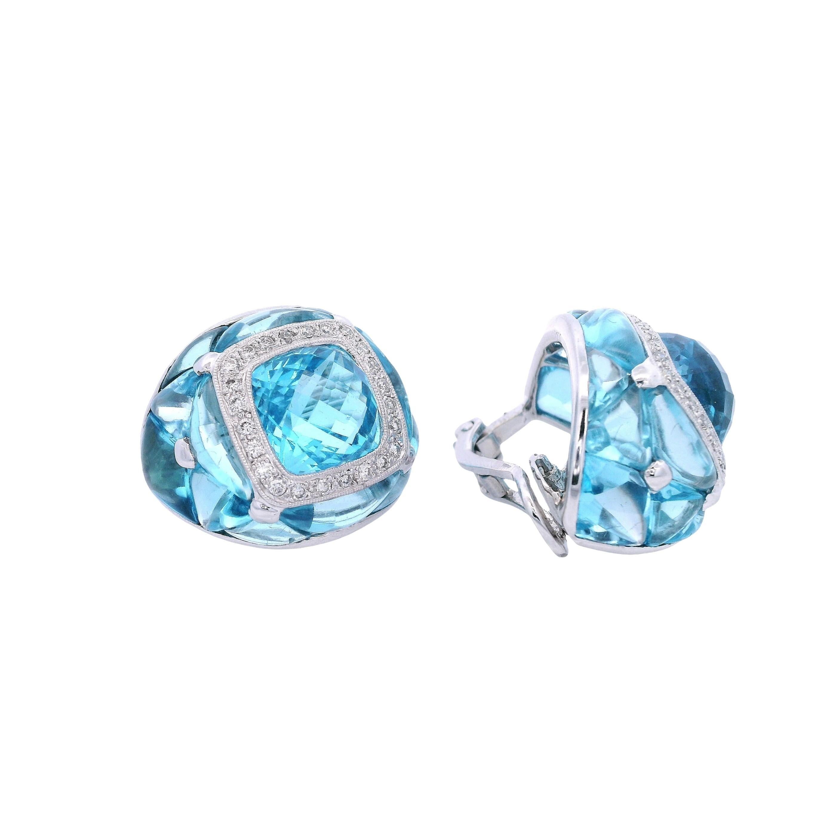 Orecchini a cerchio in oro bianco 18kt con topazio blu e diamanti In condizioni buone in vendita a Aventura, FL