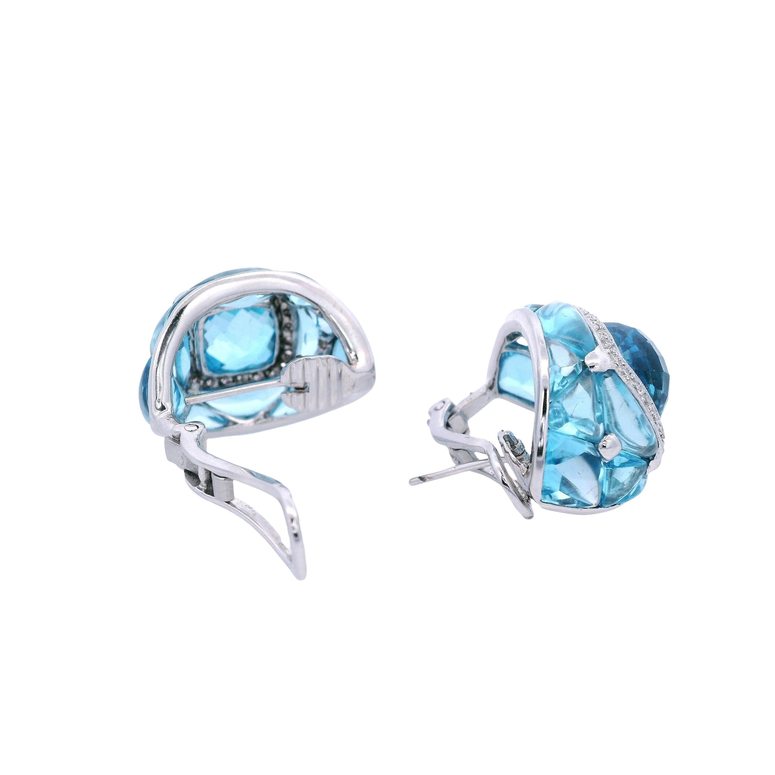 da uomo o donna Orecchini a cerchio in oro bianco 18kt con topazio blu e diamanti in vendita