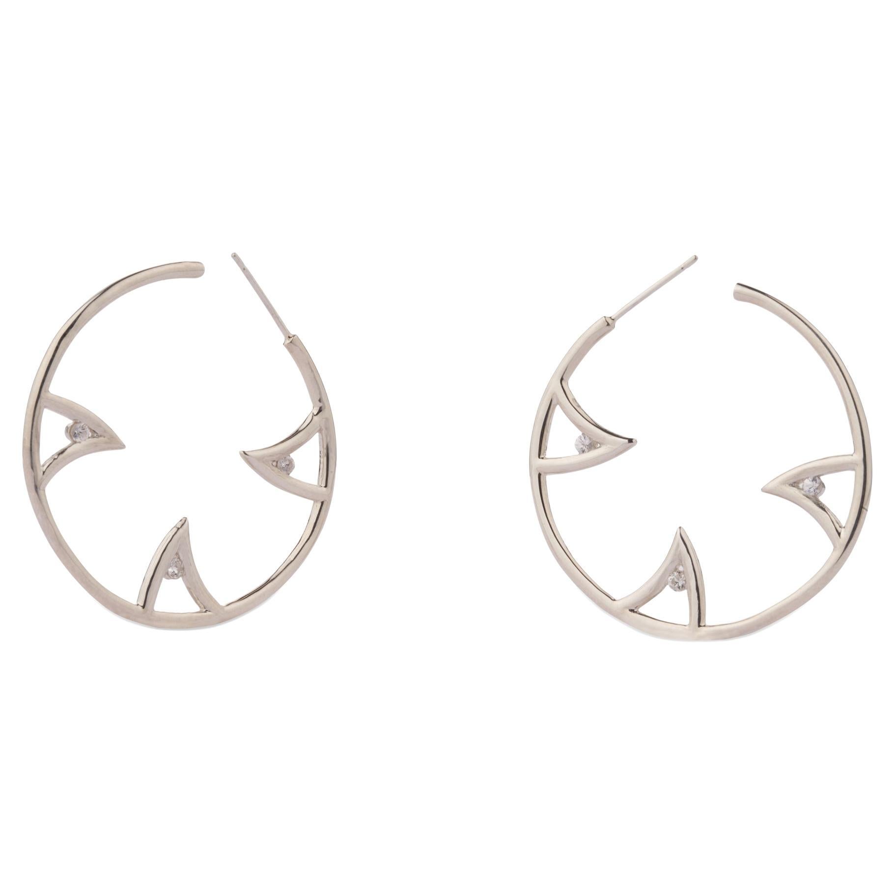 Hoop Earrings in Sterling Silver with White Sapphires