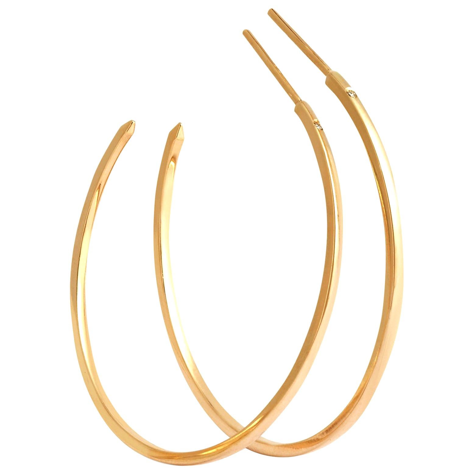 Hoop Earrings in Yellow Gold with White Diamonds by Allison Bryan For Sale