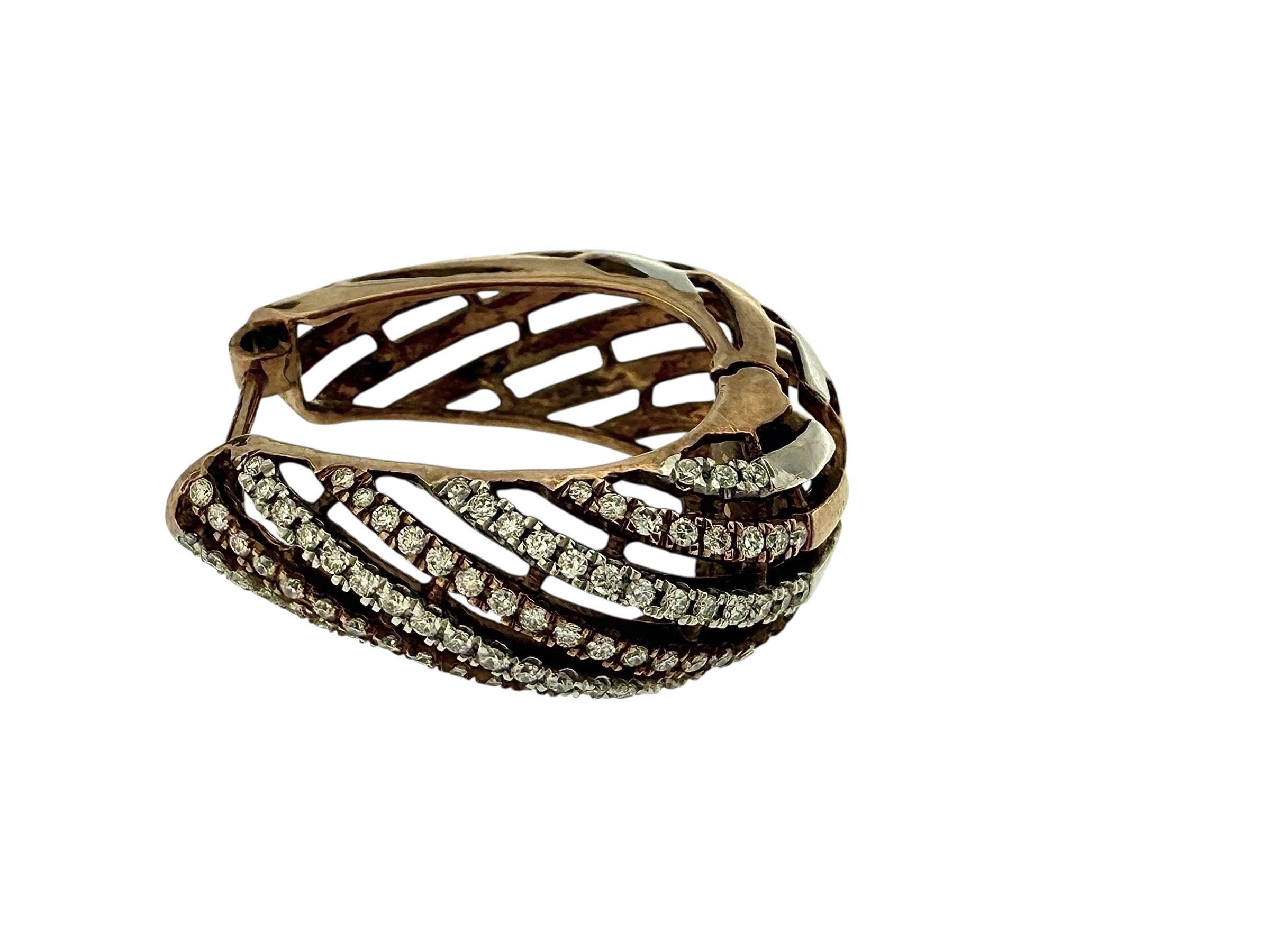 Orecchini a cerchio in oro rosa e bianco con diamanti In condizioni buone in vendita a Esch sur Alzette, Esch-sur-Alzette