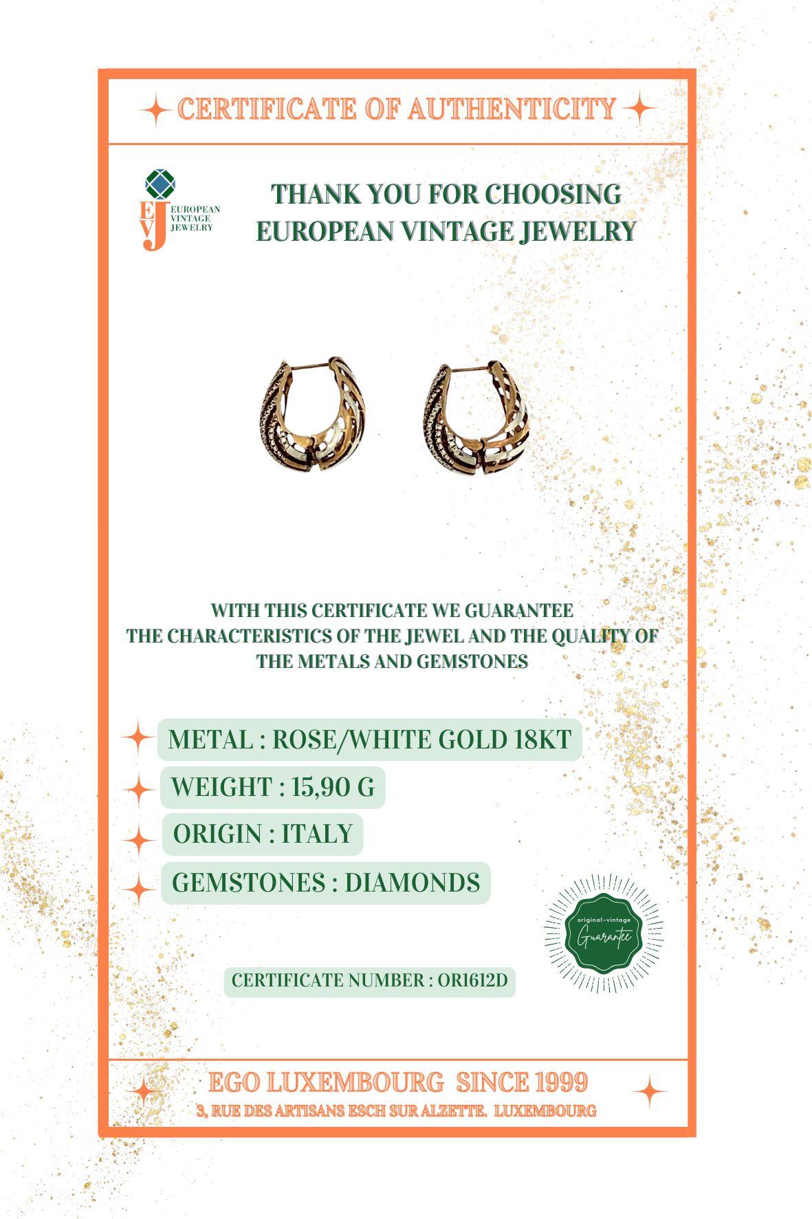 Orecchini a cerchio in oro rosa e bianco con diamanti in vendita 3