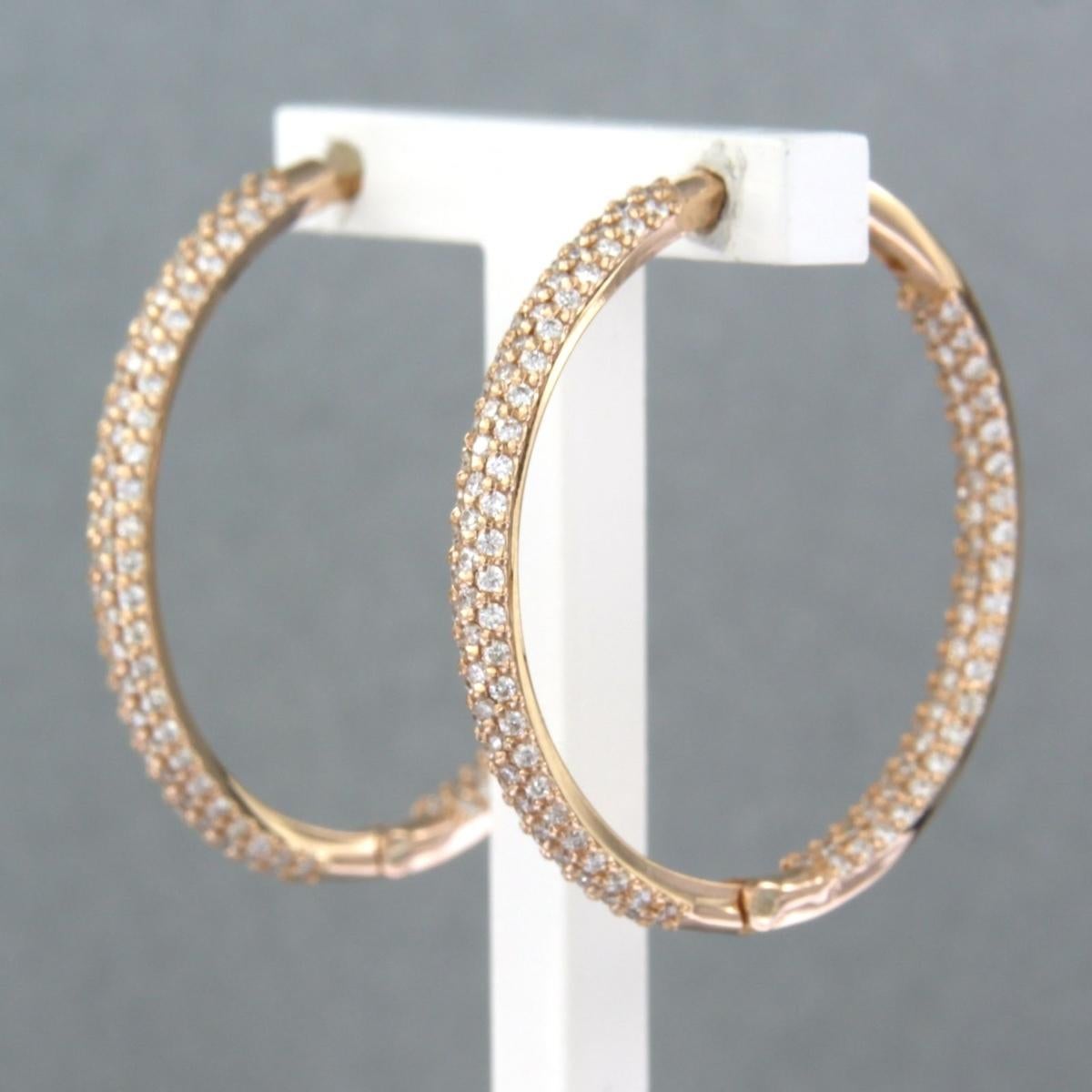 Modern Hoop Earrings set with diamonds 18k pink gold For Sale