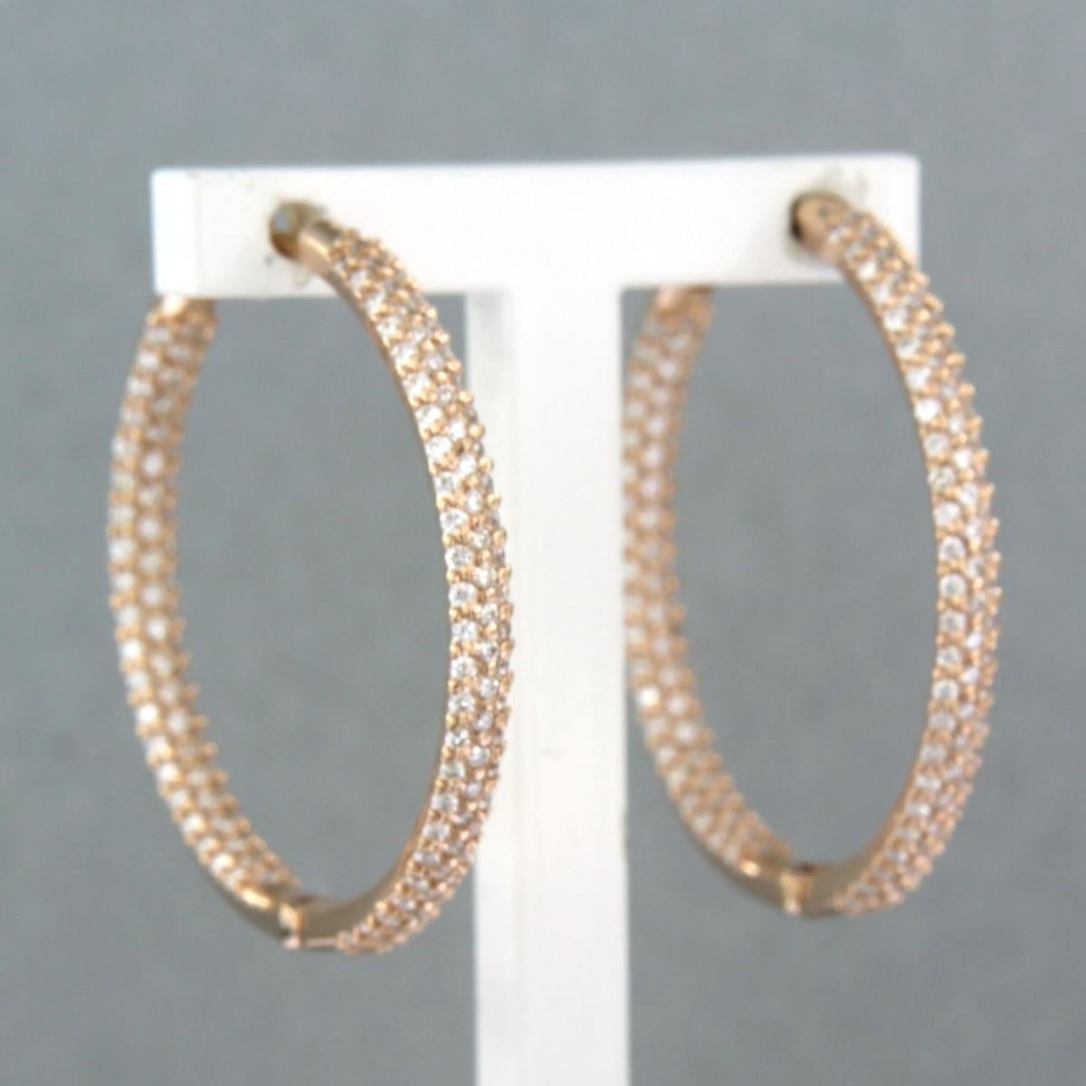 Brilliant Cut Hoop Earrings set with diamonds 18k pink gold For Sale