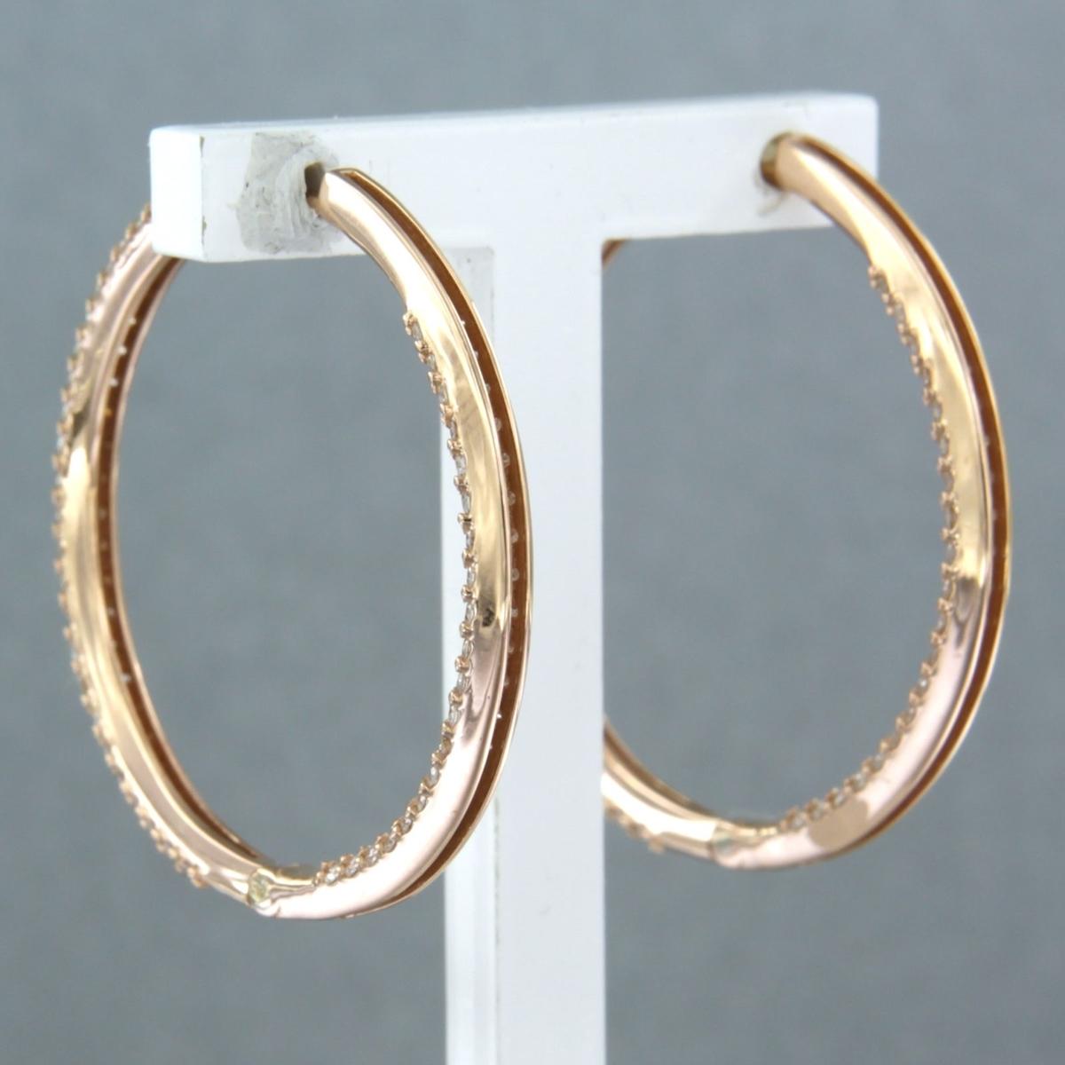 Hoop Earrings set with diamonds 18k pink gold In New Condition For Sale In The Hague, ZH