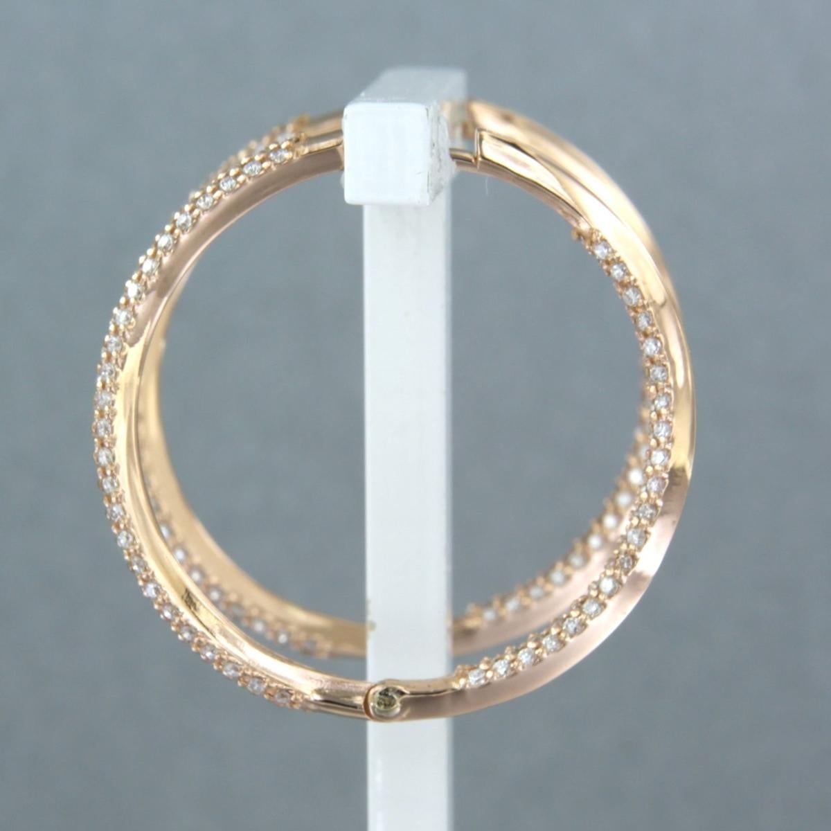 Hoop Earrings set with diamonds 18k pink gold For Sale 1