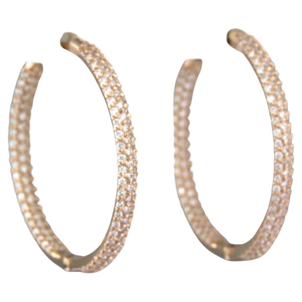 Hoop Earrings set with diamonds 18k pink gold For Sale