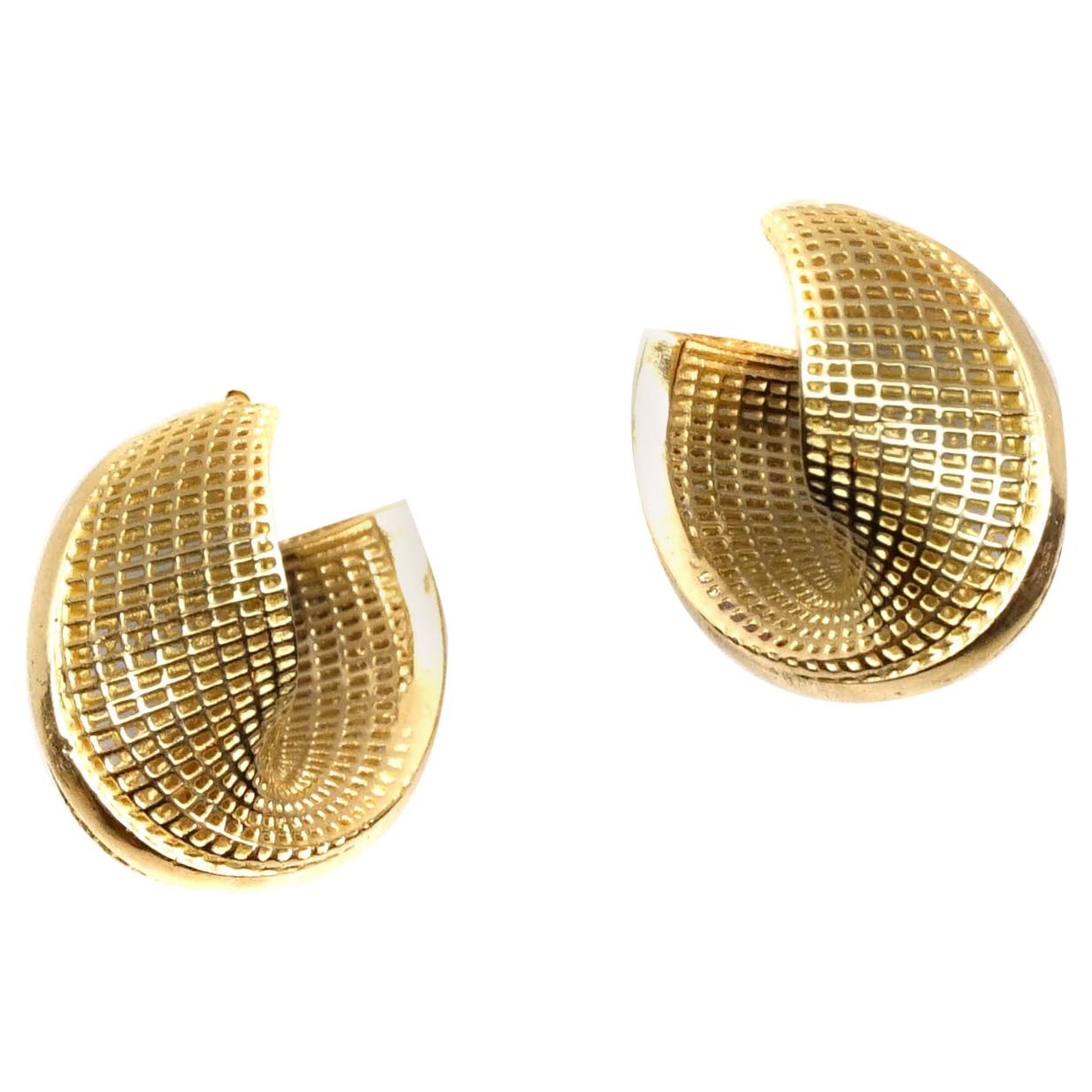  14 Karat Yellow Gold Hoop Earrings, Small Mobius, NETLINE Fine Jewelry.