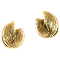 14 Karat Yellow Gold Hoop Earrings, Small Mobius, NETLINE Fine Jewelry.