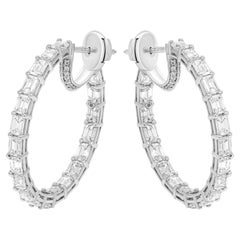 Boucles d'oreilles cerceau avec diamants taille émeraude de 6 carats  