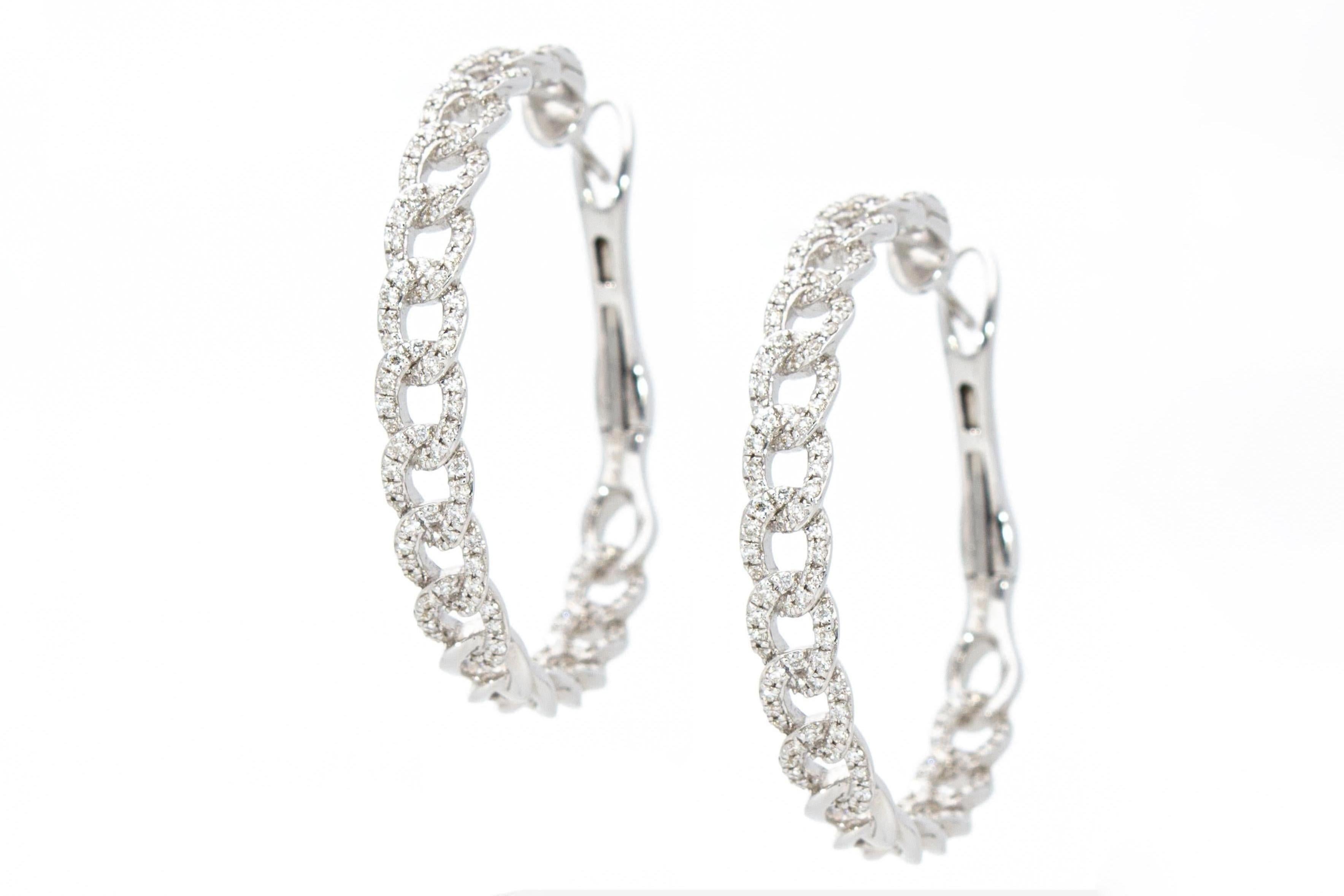 Modern Hoop Earrings with Diamonds Ct 0.79.Gold 18 Kt, Made in Italy For Sale