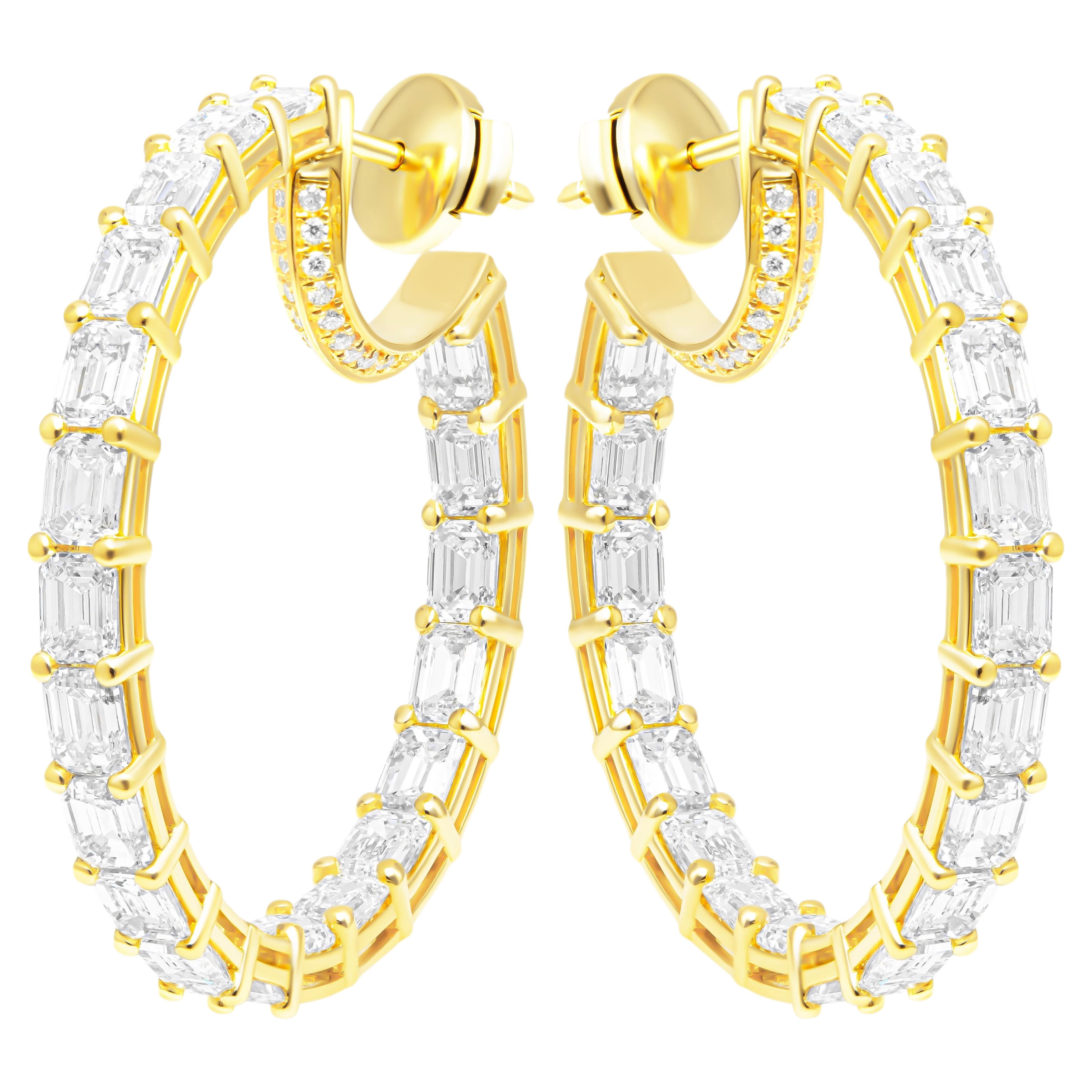 Pendientes de aro con diamantes de talla esmeralda