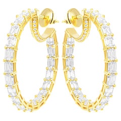 Hoop Earrings with Emerald Cut Diamonds