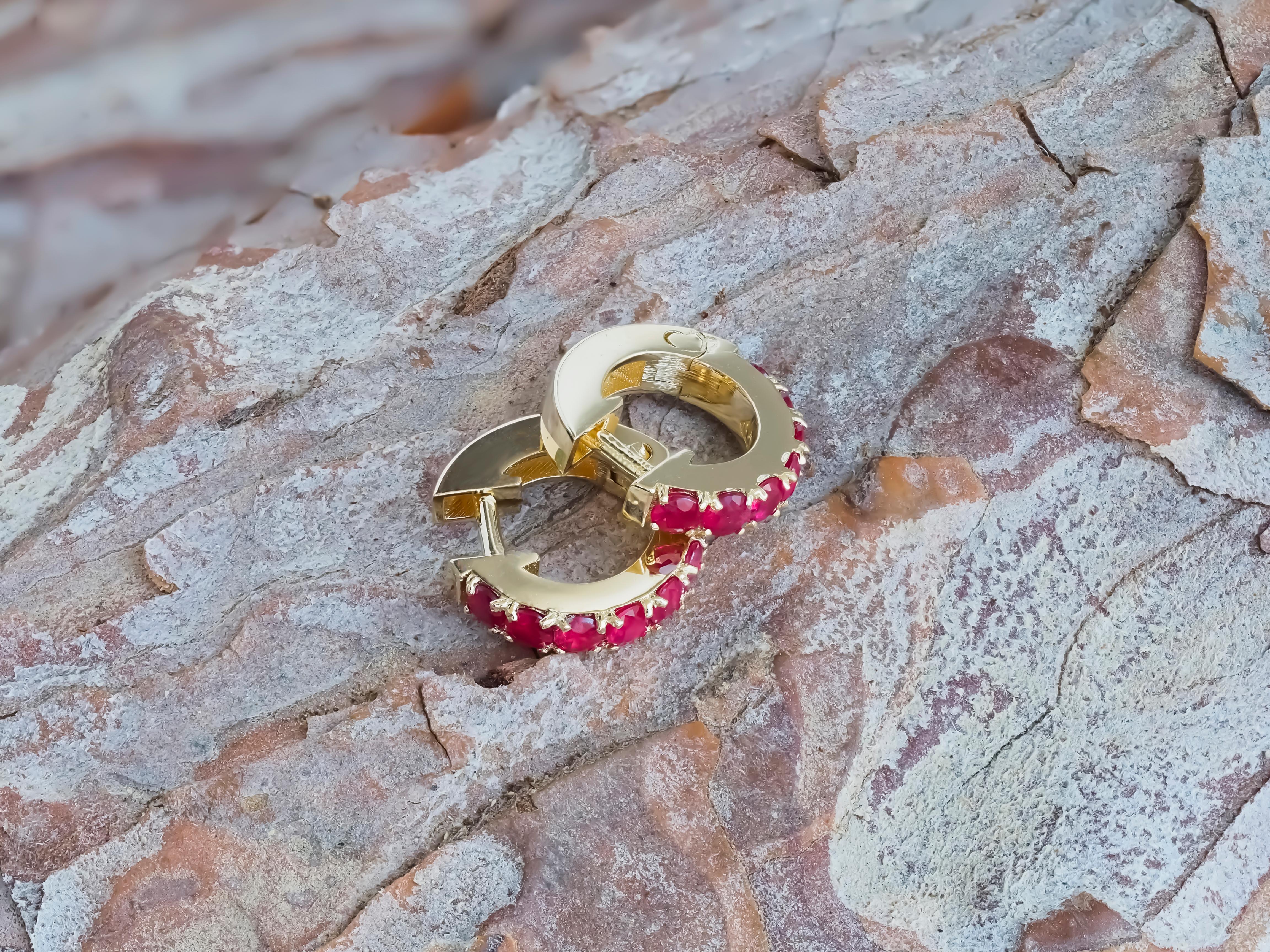 Hoop Earrings with Rubies. Ruby earrings in 14 karat gold. 2